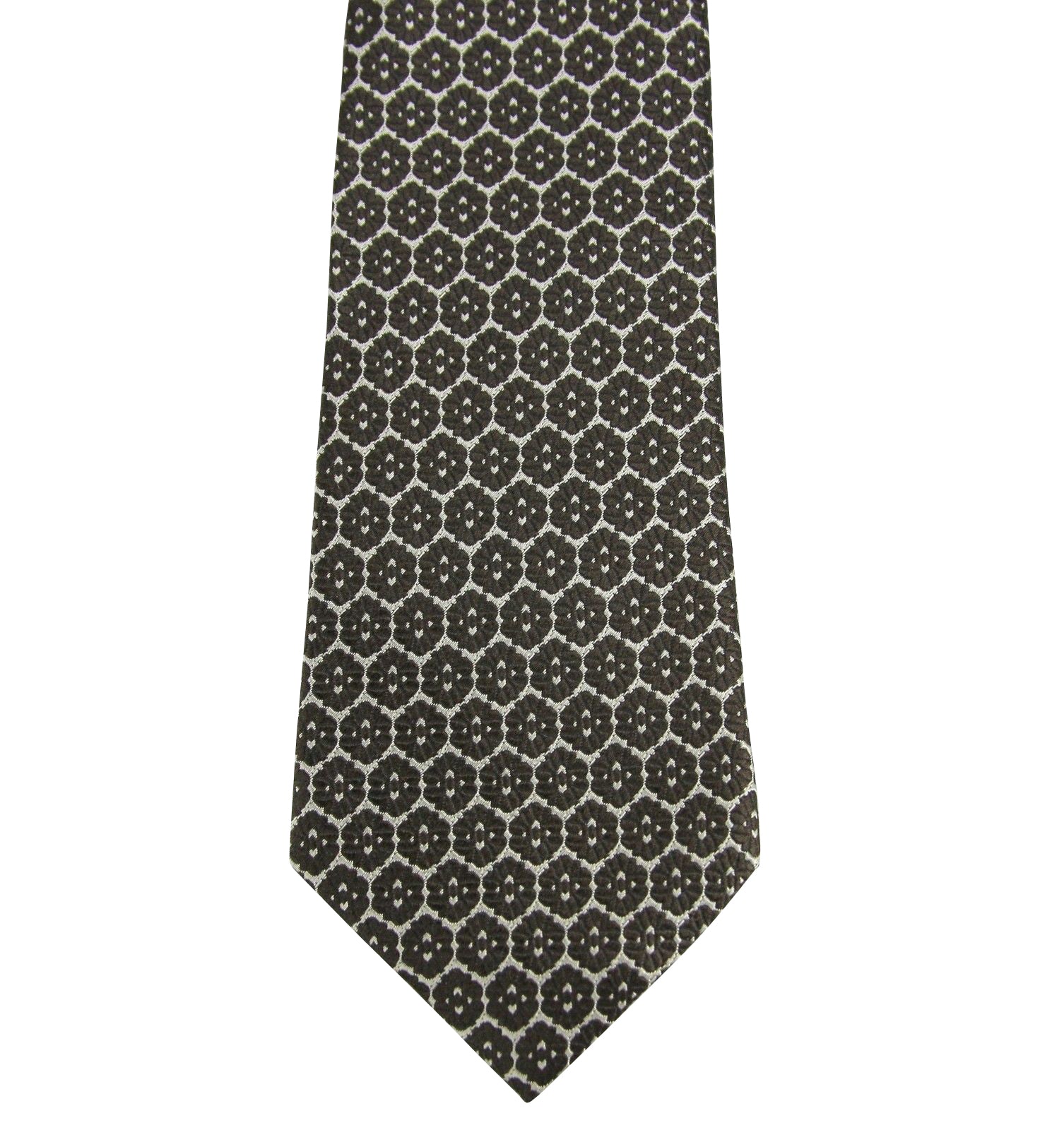 Bottega Veneta Men's Flower Print Beige / Dark Brown Silk Woven Tie