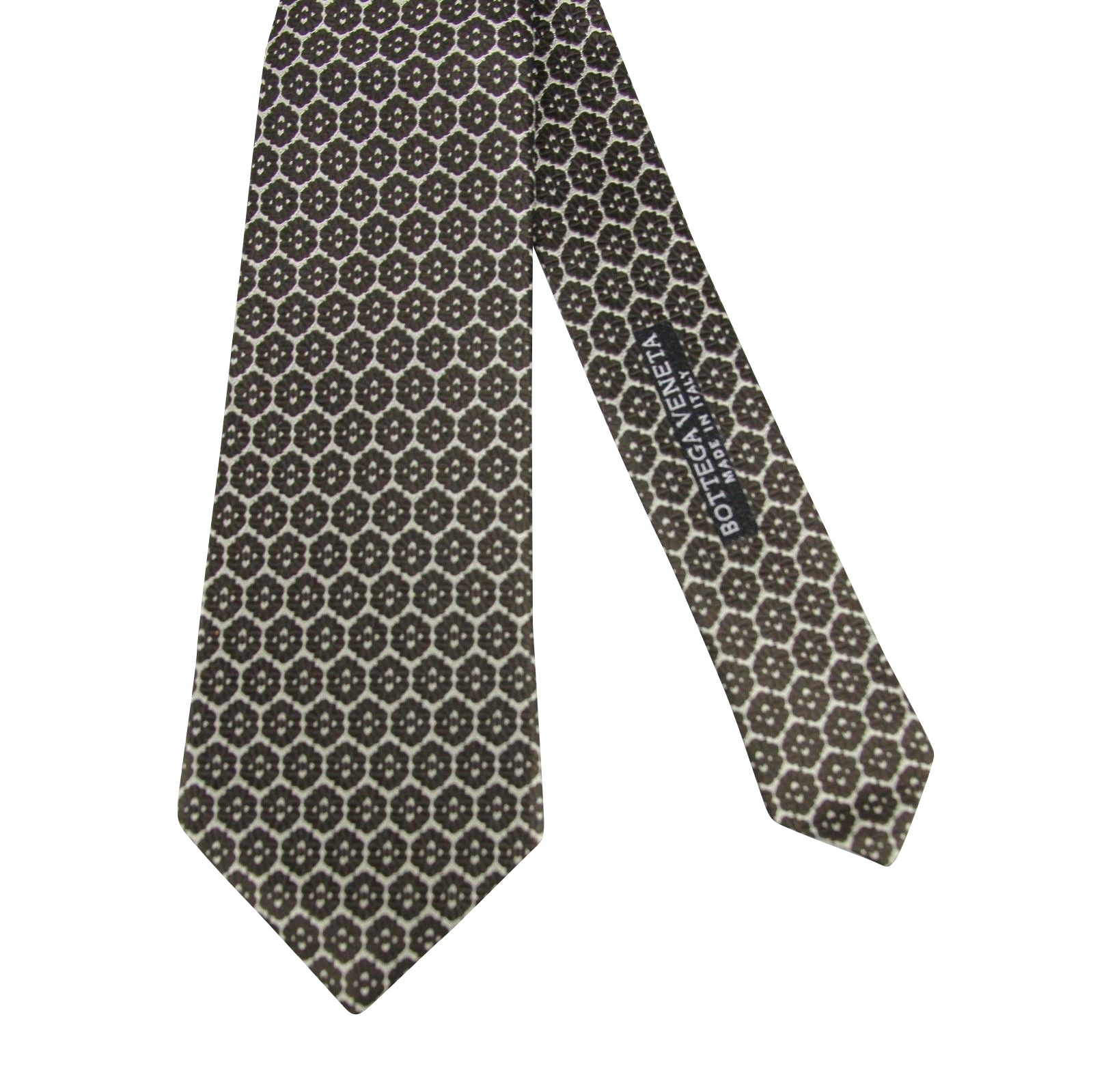 Bottega Veneta Men's Flower Print Beige / Dark Brown Silk Woven Tie