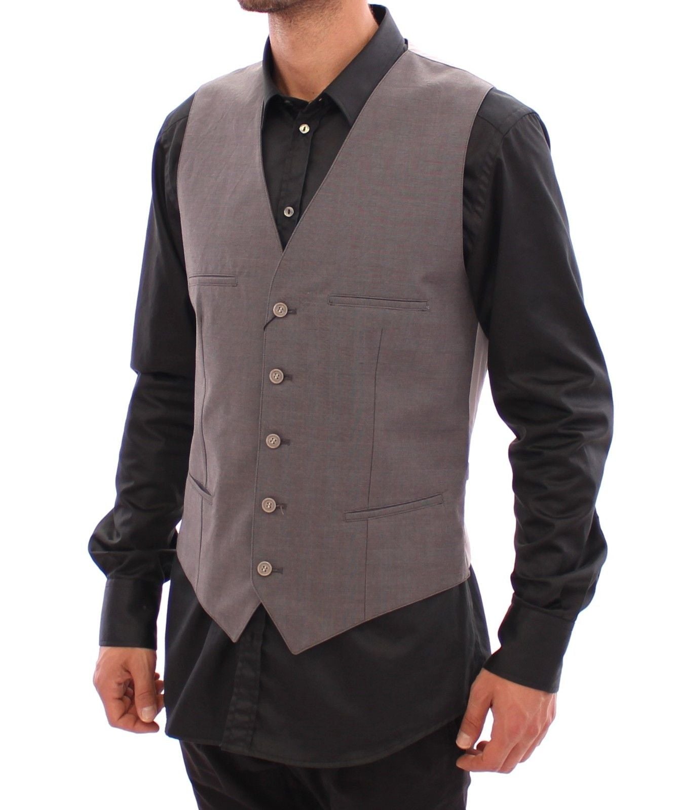 Dolce & Gabbana Gray Cotton Slim Fit Button Front Dress Men's Vest4