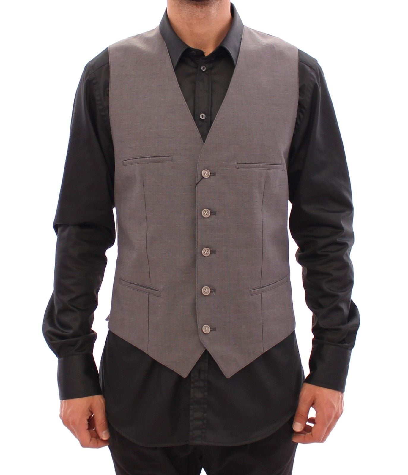 Dolce & Gabbana Gray Cotton Slim Fit Button Front Dress Men's Vest1