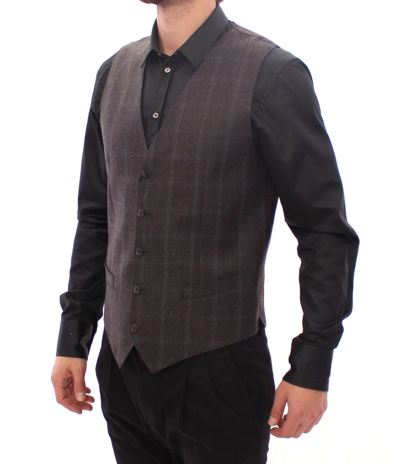 Dolce & Gabbana Brown Check Wool Single Breasted Men's Vest3