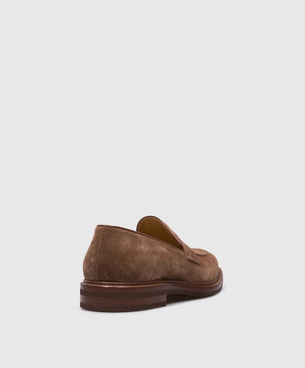 Brunello Cucinelli Mens Suede Leather Loafers in Chestnut3