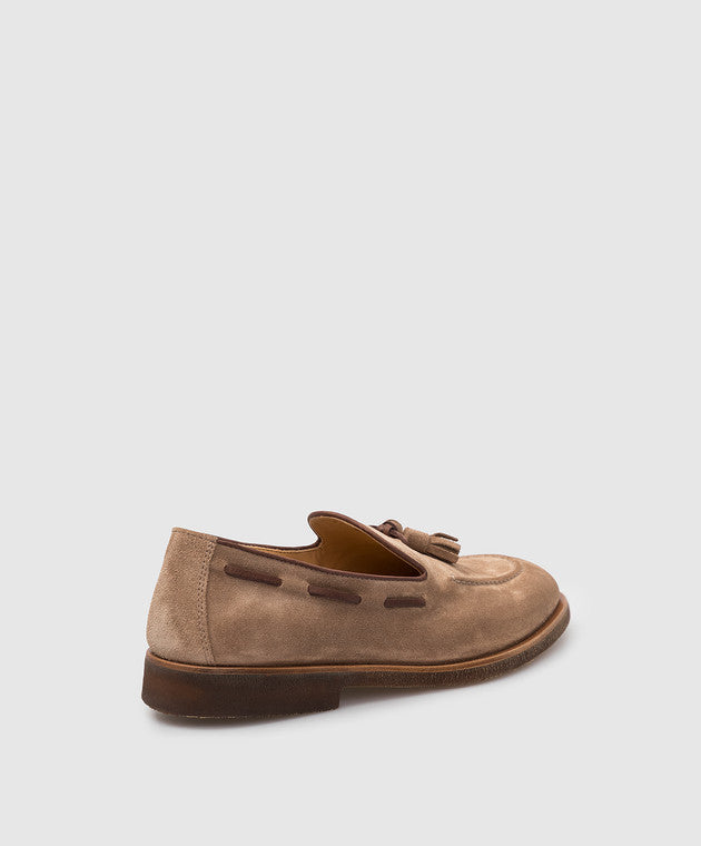 Brunello Cucinelli Mens Suede Loafers in Tan3