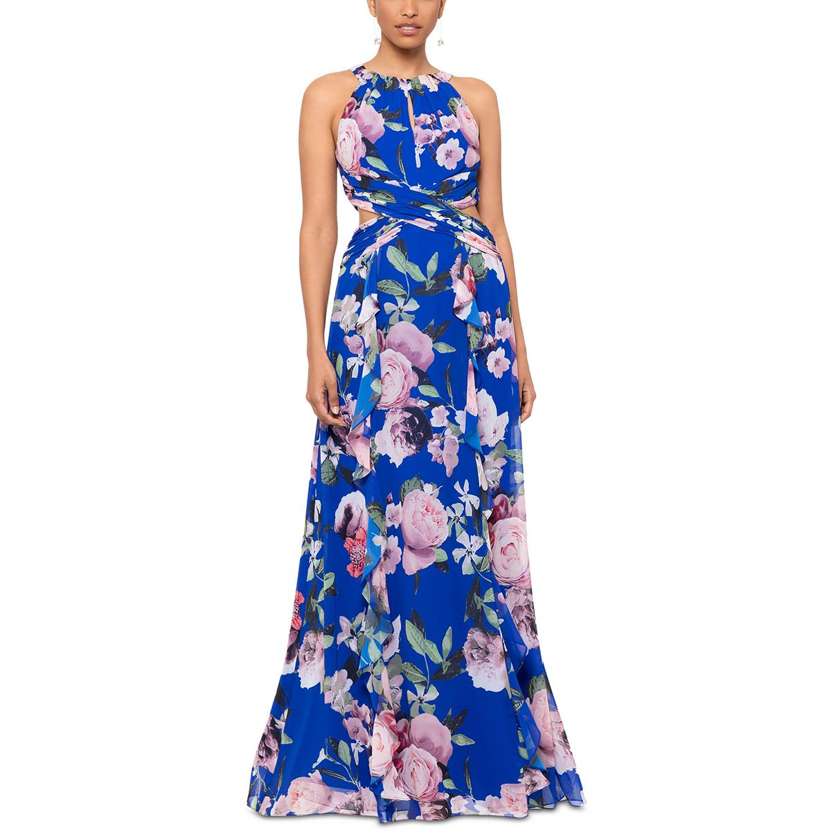 Womens Chiffon Floral Print Maxi Dress