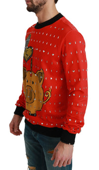 Dolce & Gabbana Red Crystal Pig of the Year Men's Sweater5