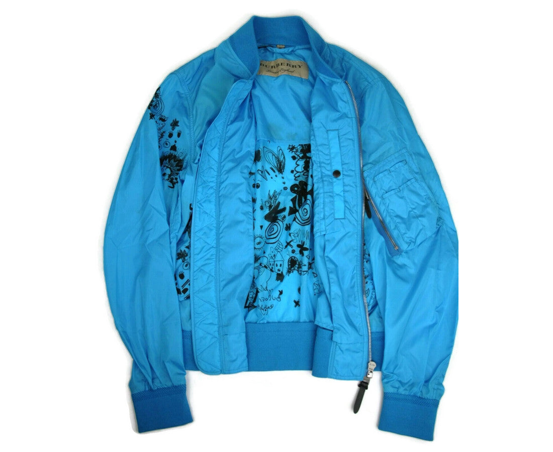 Burberry Men's Blue Nylon Doodle Print Bomber Jacket