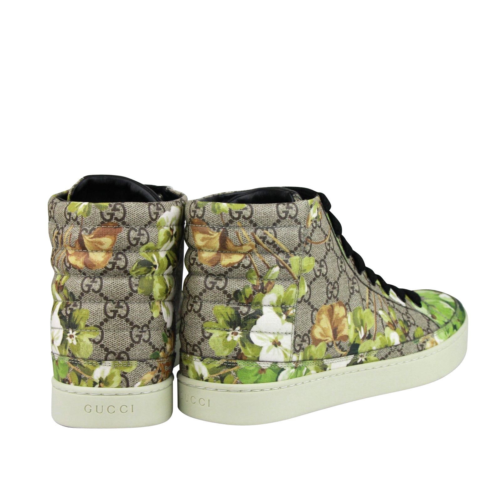 Gucci Men's Bloom Print Supreme GG Green Canvas Hi Top Sneakers Shoes