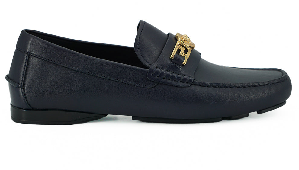 Versace Elegant Navy Blue Calf Leather Men's Loafers1