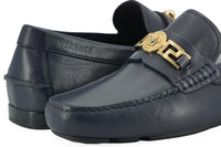 Versace Elegant Navy Blue Calf Leather Men's Loafers13