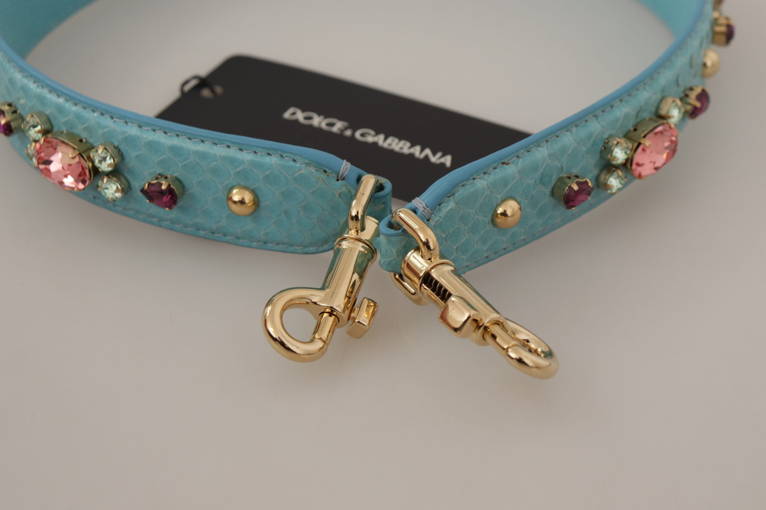 Dolce & Gabbana Elegant Blue Leather Bag Strap with Gold Women's Accents