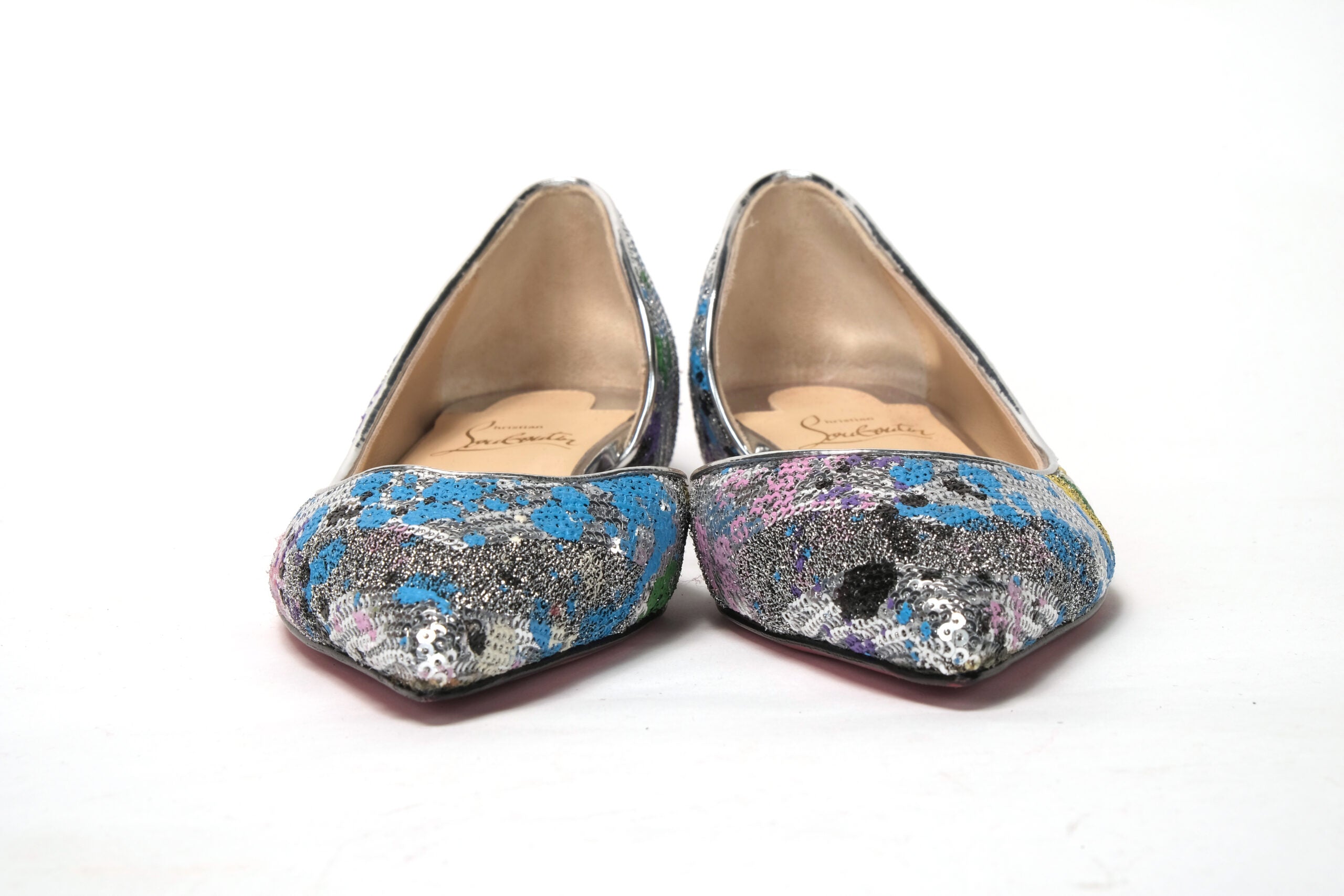 Christian Louboutin Multicolor Silver Flat Point Toe Women's Shoe