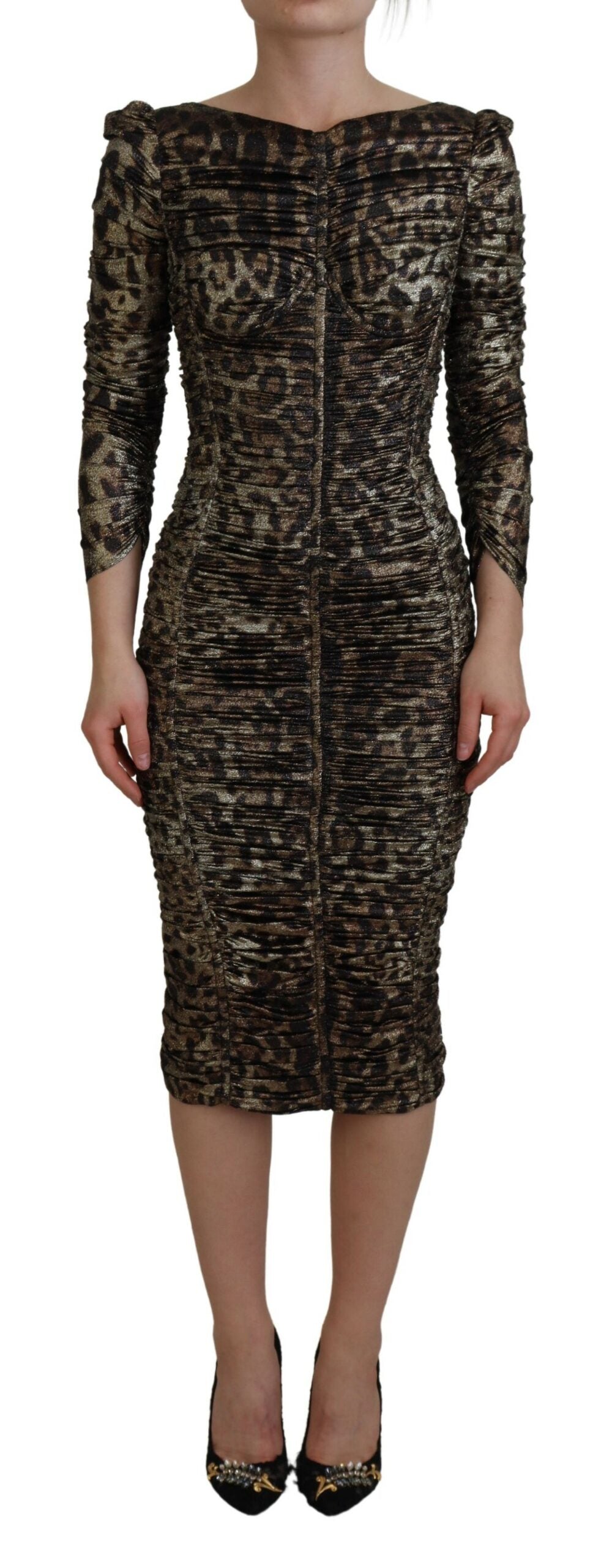 Dolce & Gabbana Elegant Leopard Print Midi Bodycon Women's Dress