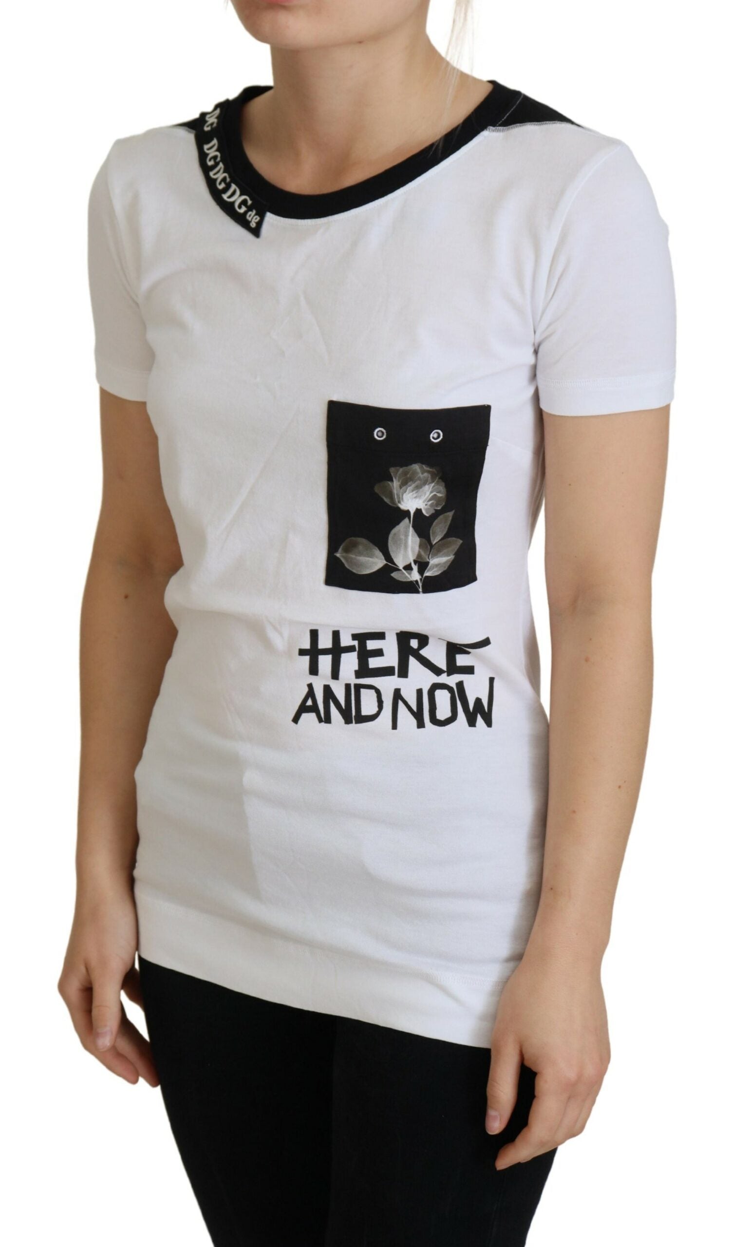 Dolce & Gabbana Chic Monochrome 'Here and Now' Cotton Women's Tee