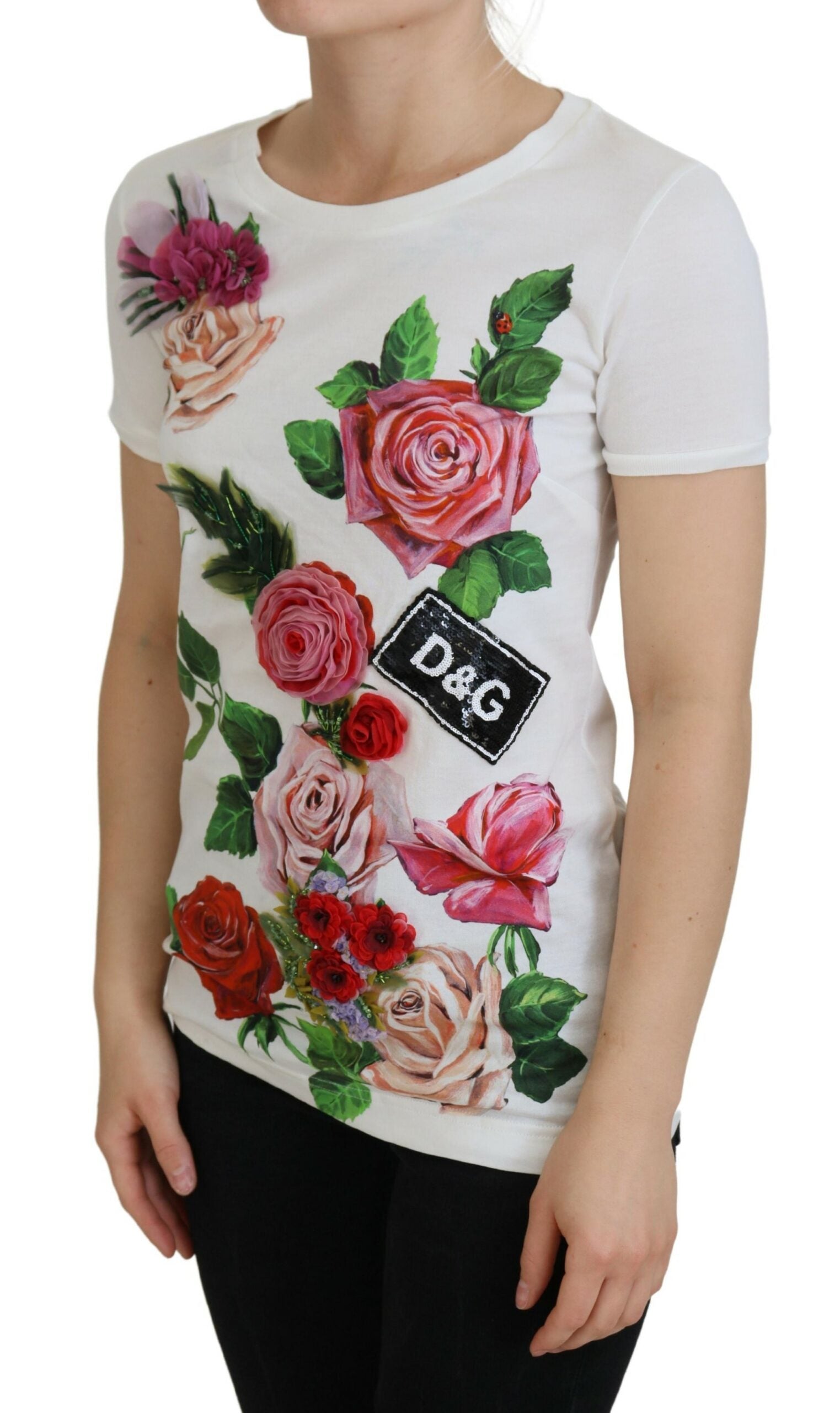 Dolce & Gabbana Elegant Multicolor Rose Print Cotton Women's Tee