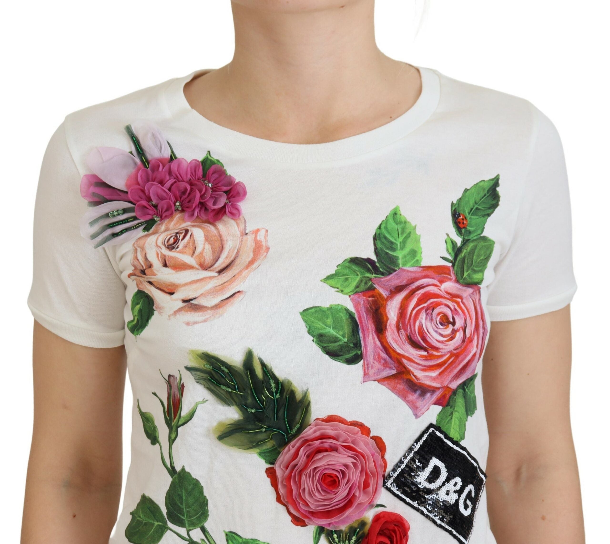 Dolce & Gabbana Elegant Multicolor Rose Print Cotton Women's Tee