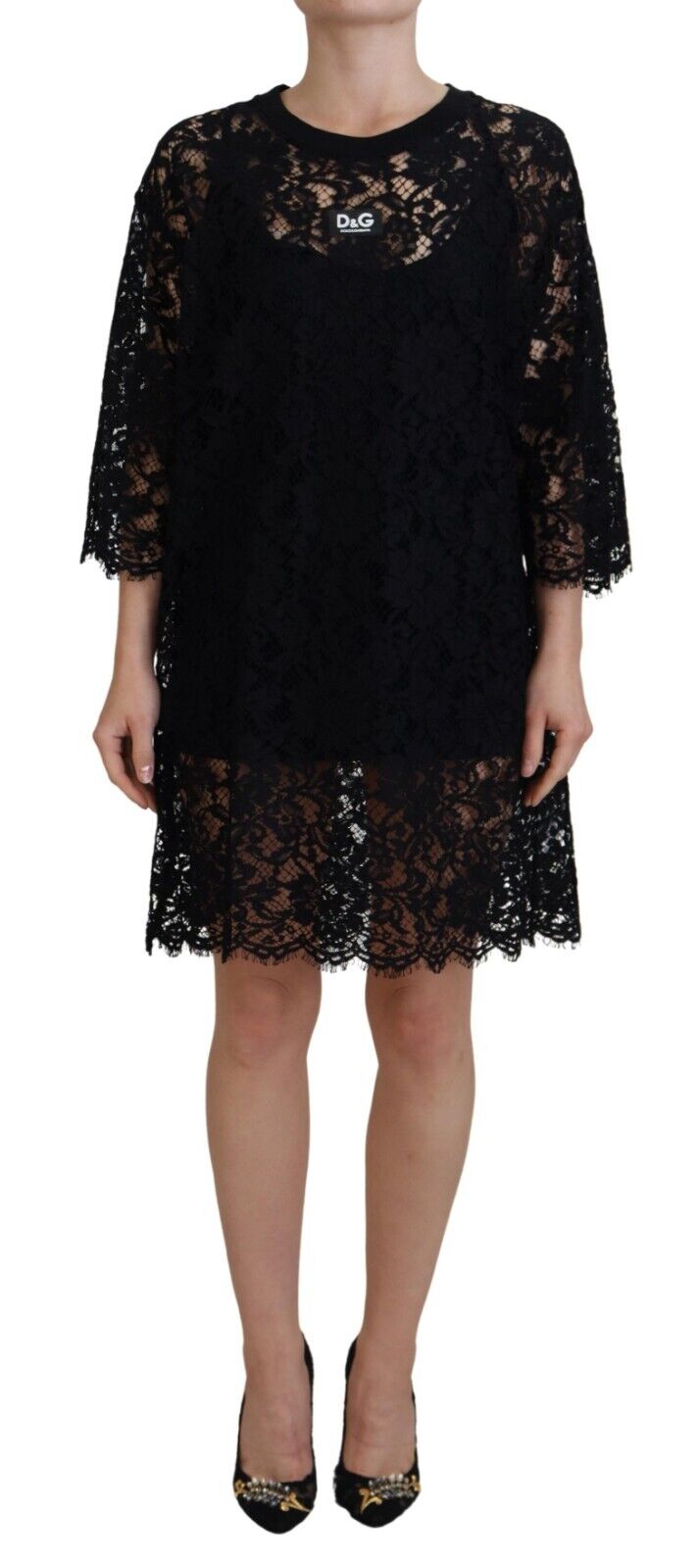 Dolce & Gabbana Elegant Black Floral Lace Shift Women's Dress