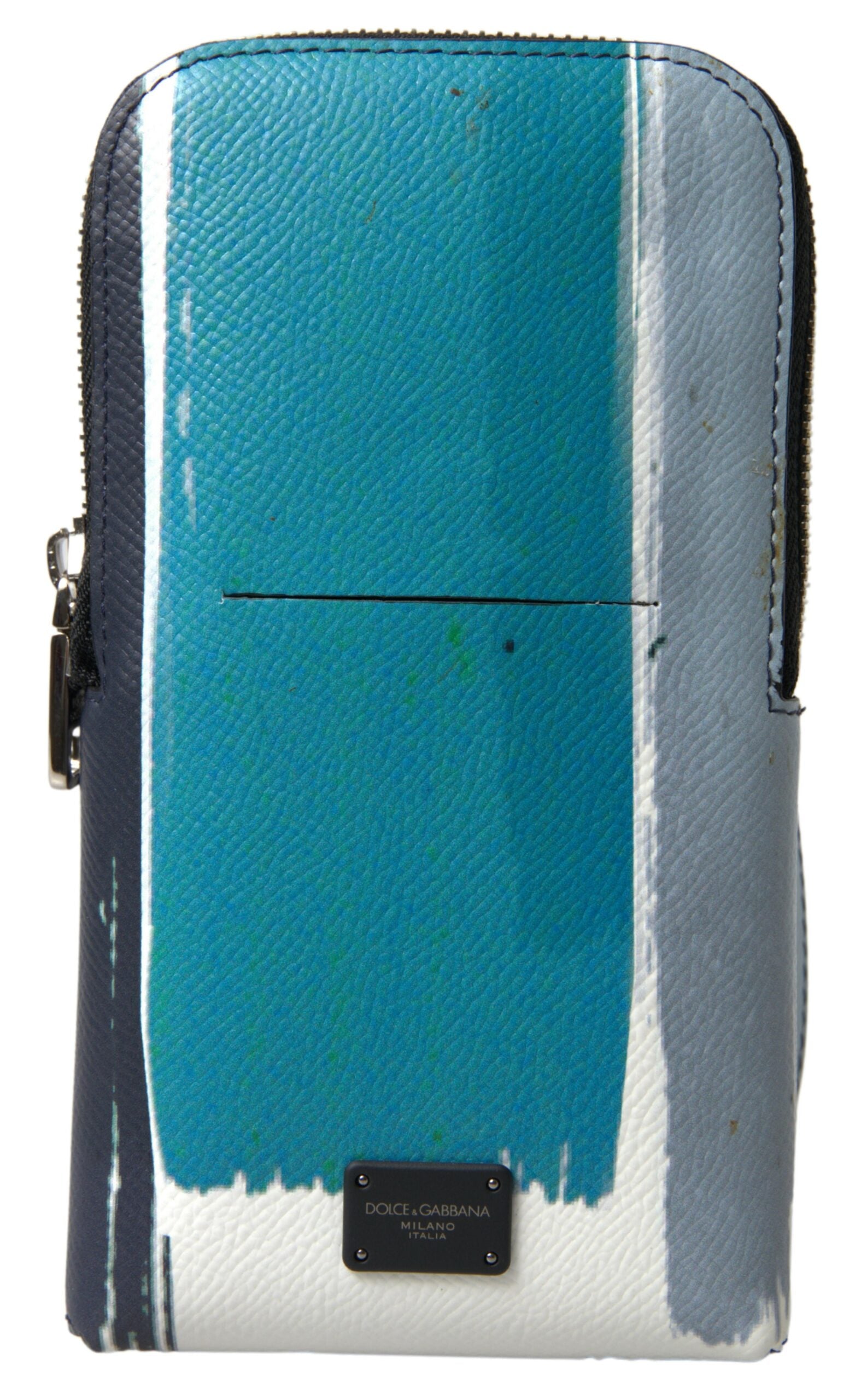 Dolce & Gabbana Elegant Leather Crossbody Phone Bag in Blue & Men's White