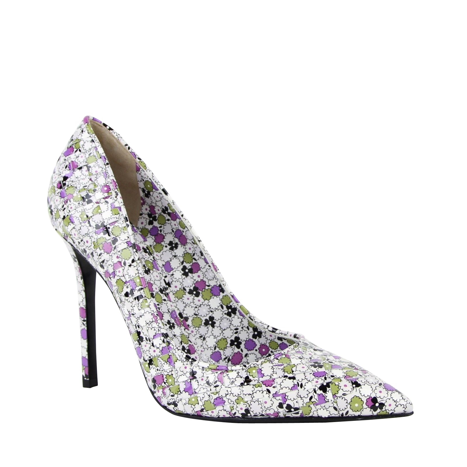 Bottega Veneta Women's Green / Purple Floral Woven Leather Heels