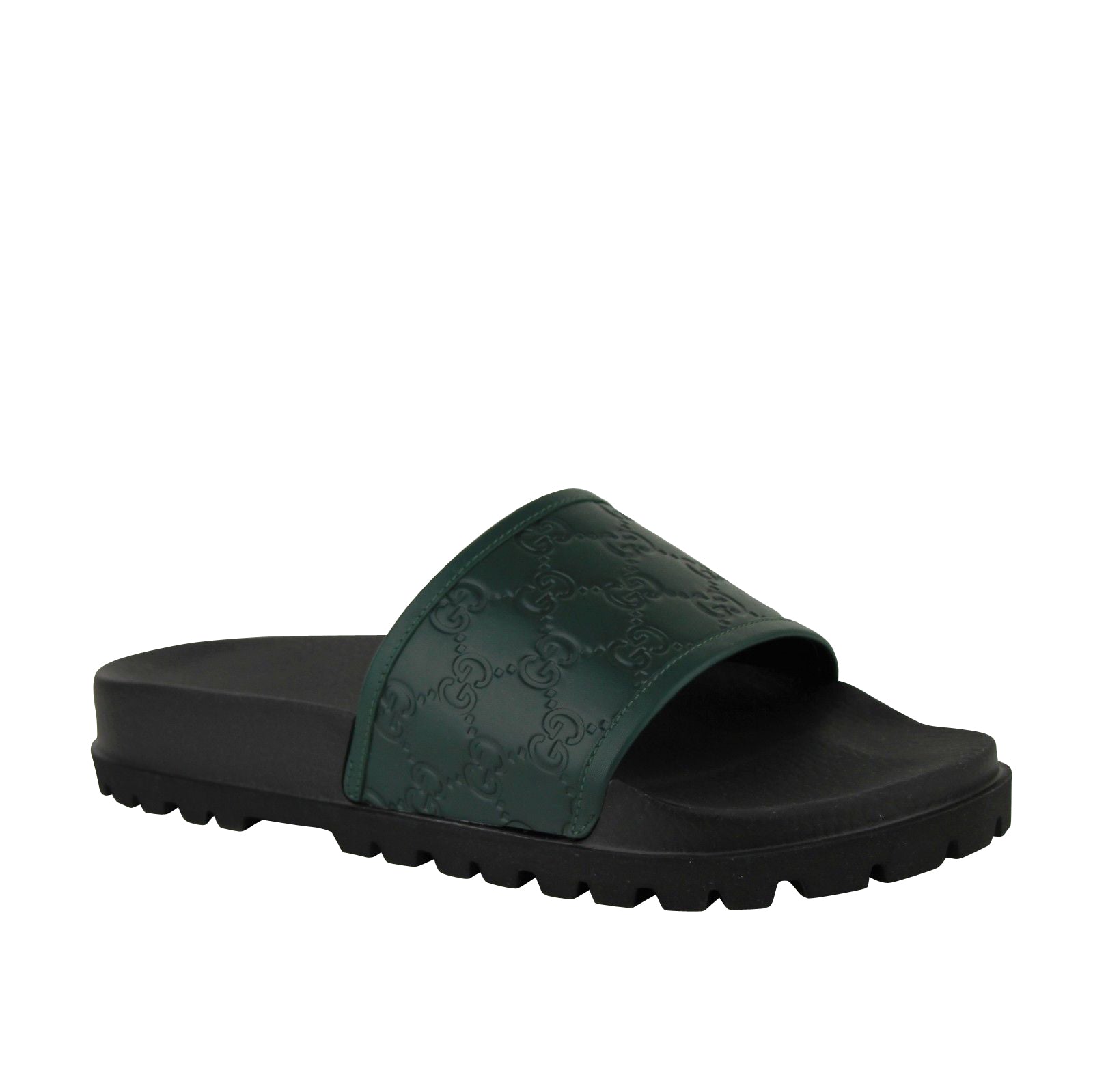 Gucci Men's Guccissima Pattern Green / Black Leather Sandals