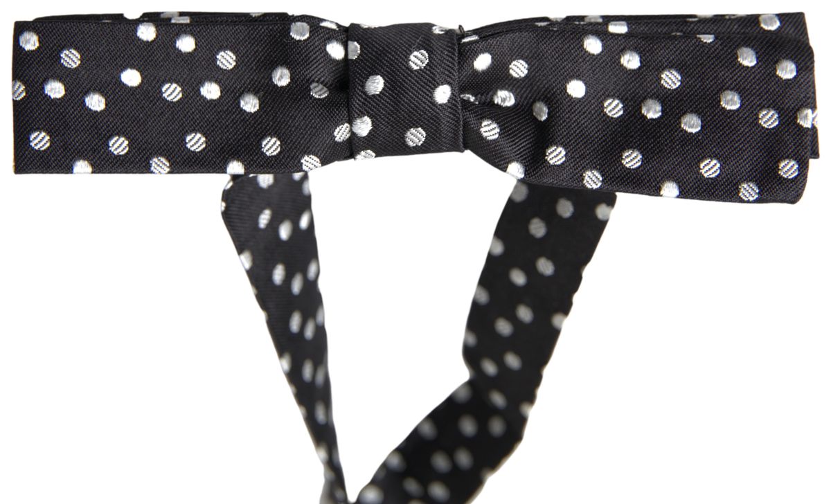 Dolce & Gabbana Elegant Black Silk Bow Tie with Logo Men's Detail