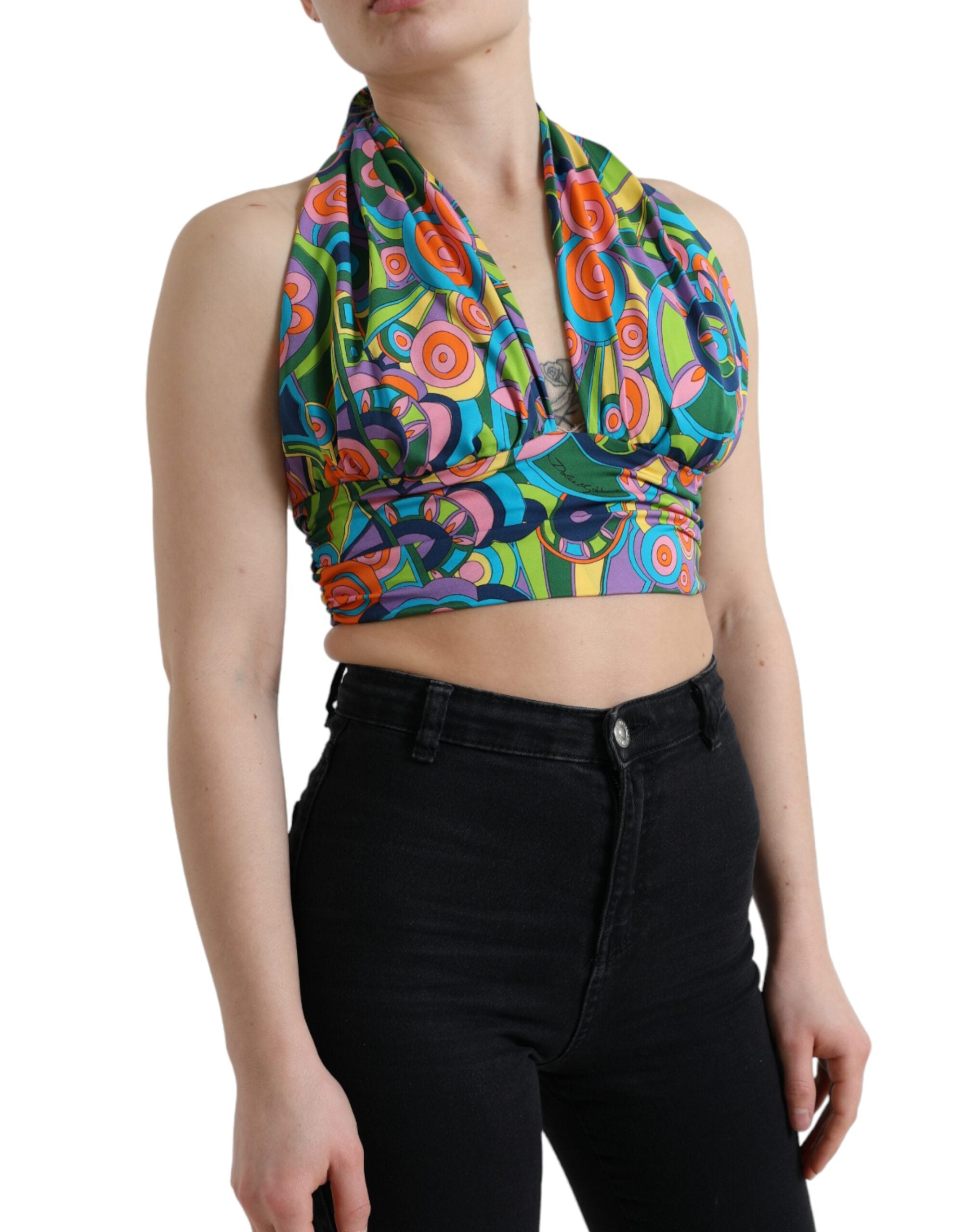 Dolce & Gabbana Elegant Silk Blend Halter Cropped Women's Top