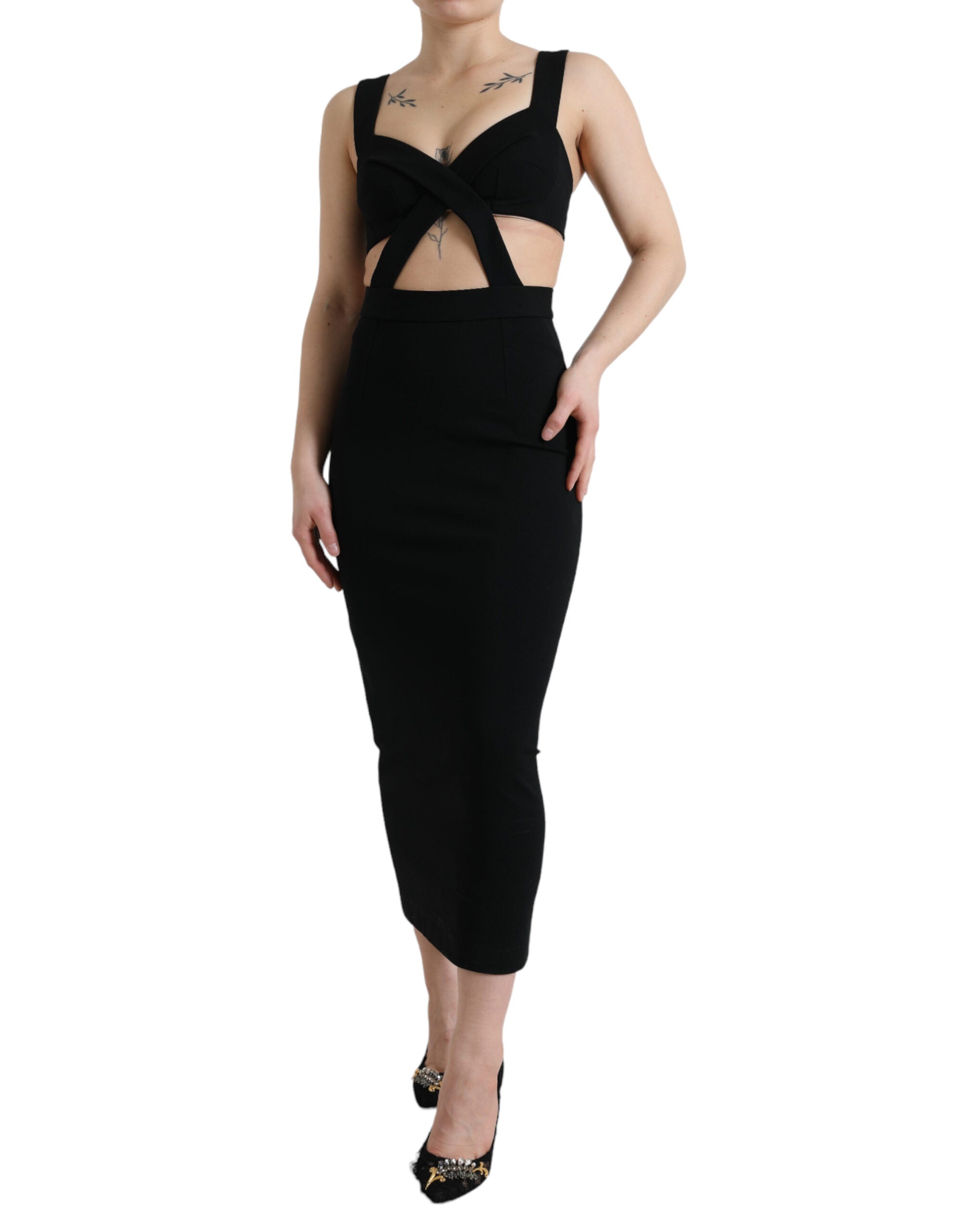 Dolce & Gabbana Glamorous Black Bodycon Midi Women's Dress