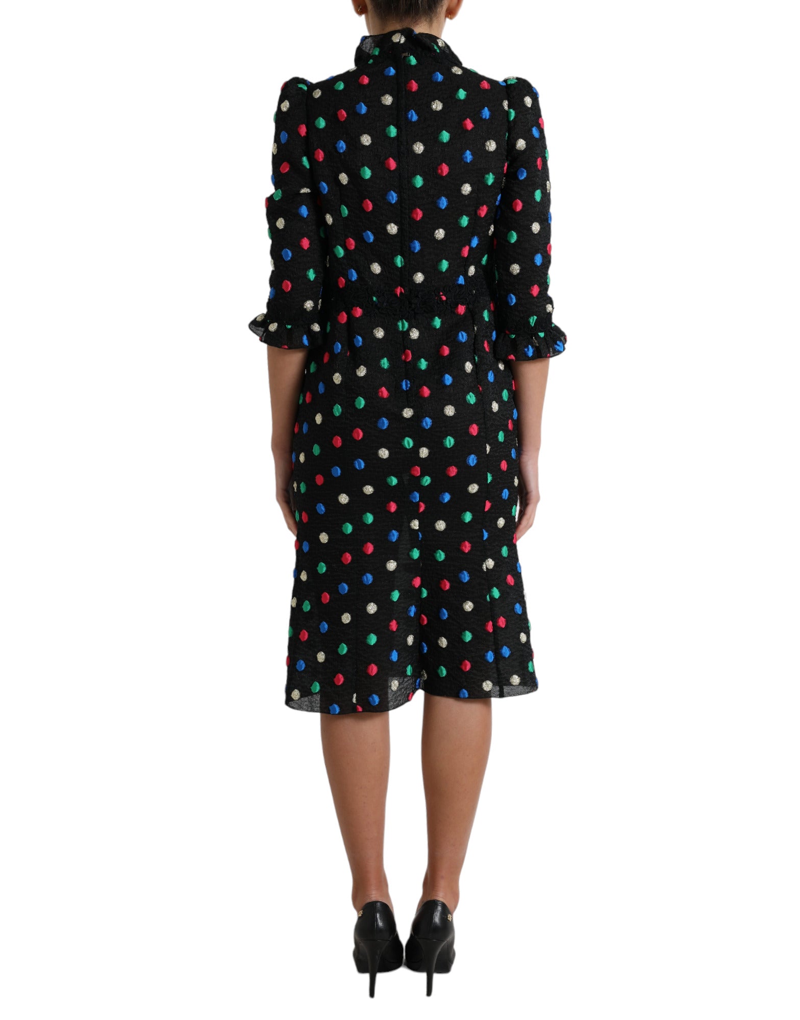 Dolce & Gabbana Elegant High Neck Polka Dot Midi Women's Dress