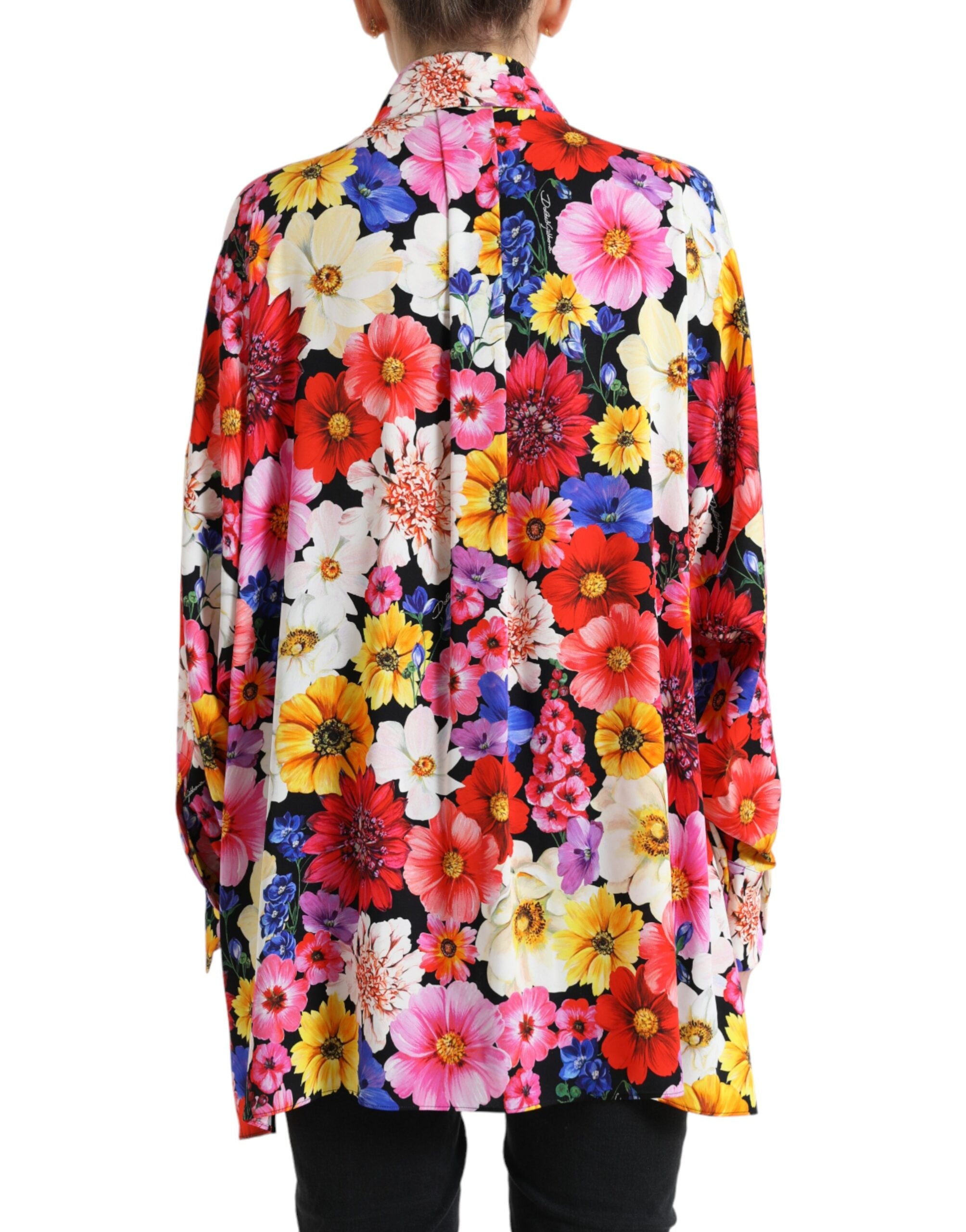 Dolce & Gabbana Floral Silk Blouse with Front Tie Women's Fastening