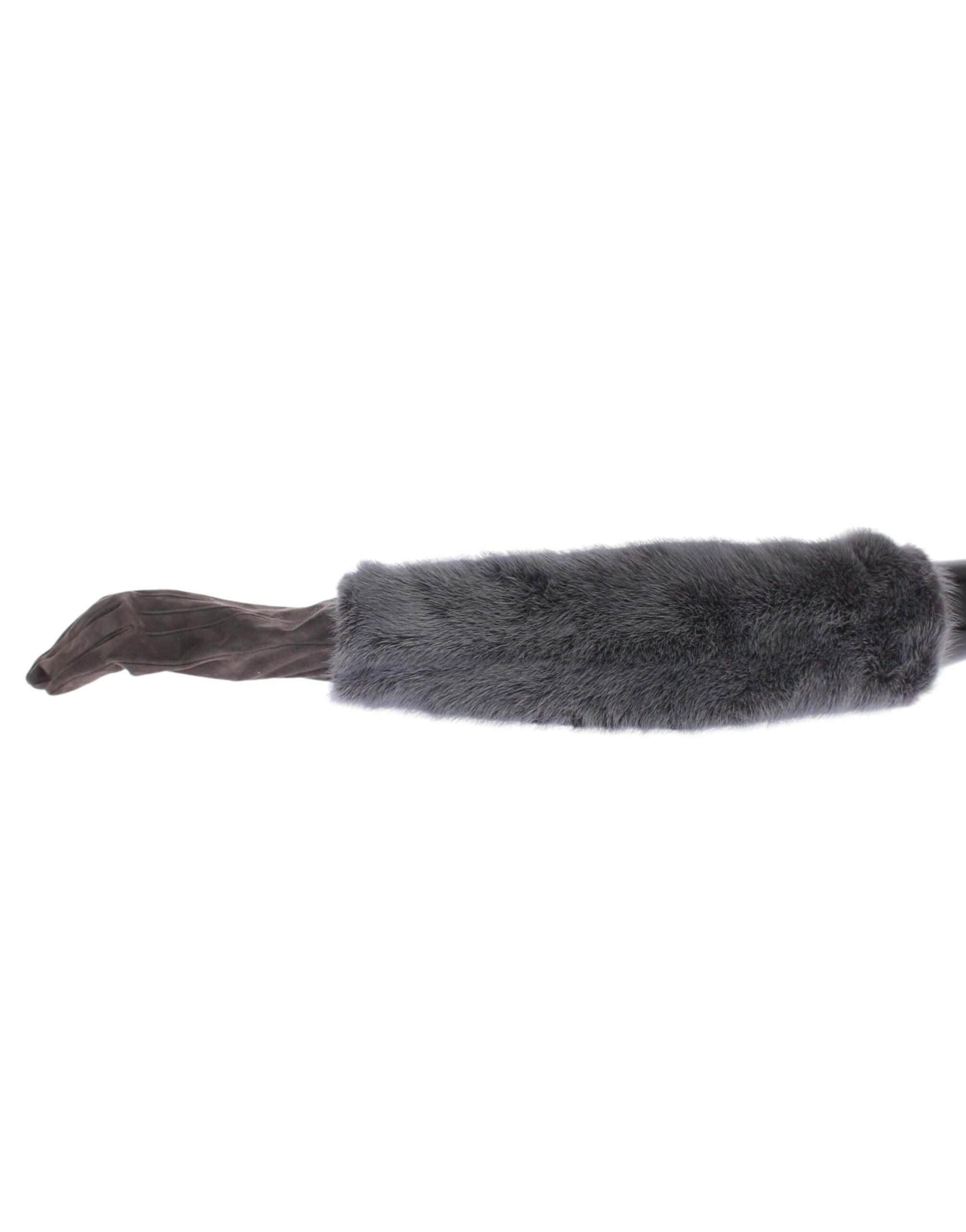 Dolce & Gabbana Elegant Gray Mink Fur Leather Elbow Women's Gloves