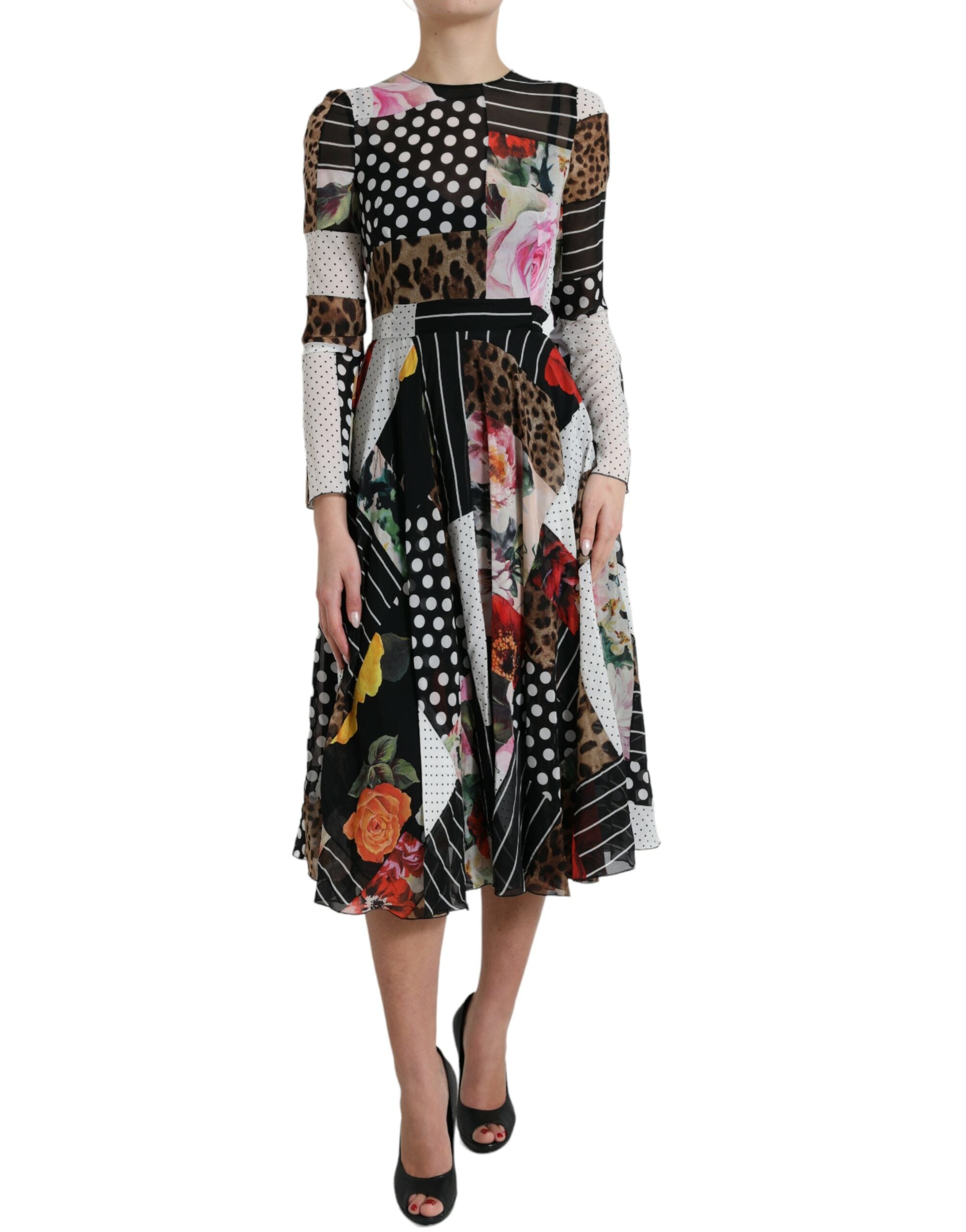 Dolce & Gabbana Elegant Patchwork Silk Midi A-Line Women's Dress