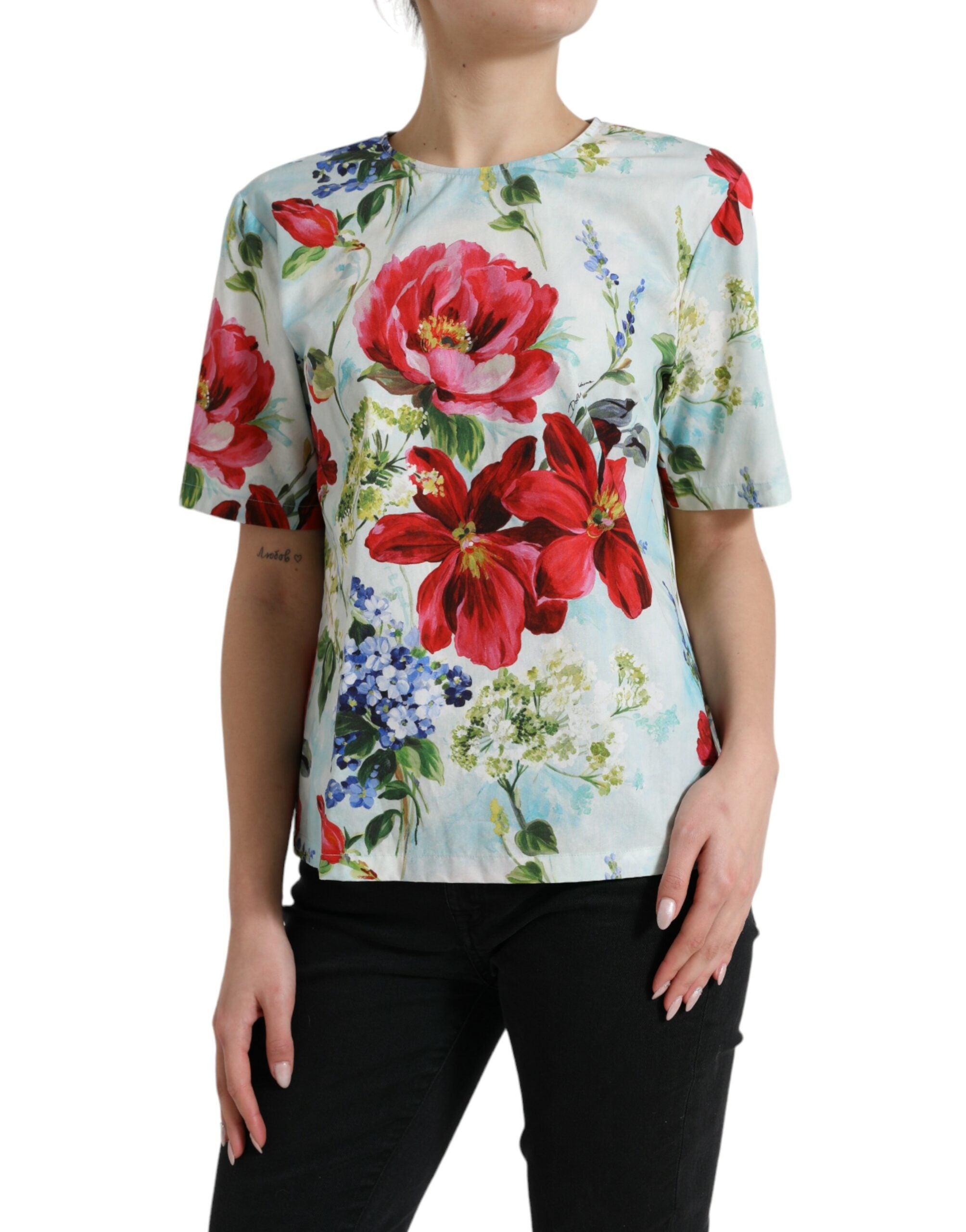 Dolce & Gabbana Chic Floral Round Neck Cotton Women's Top