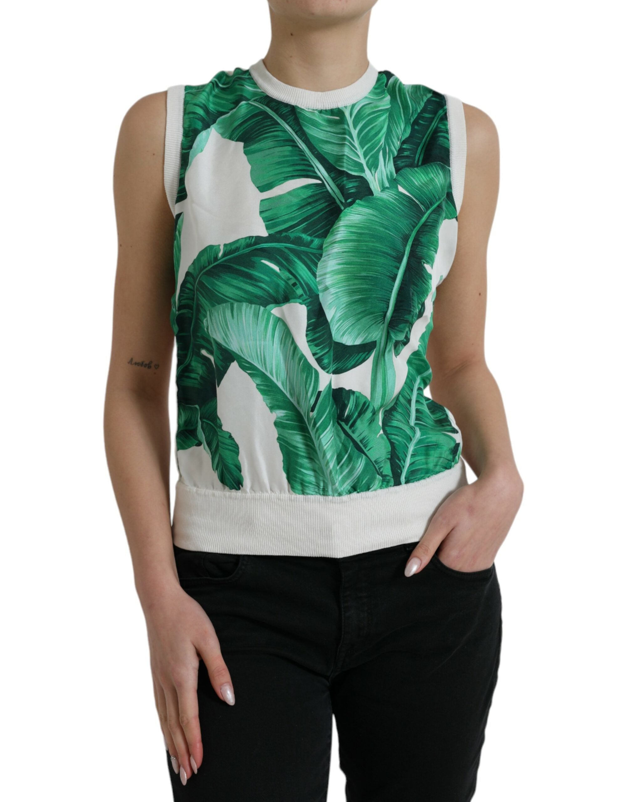 Dolce & Gabbana Silk Banana Leaf Print Tank Women's Top