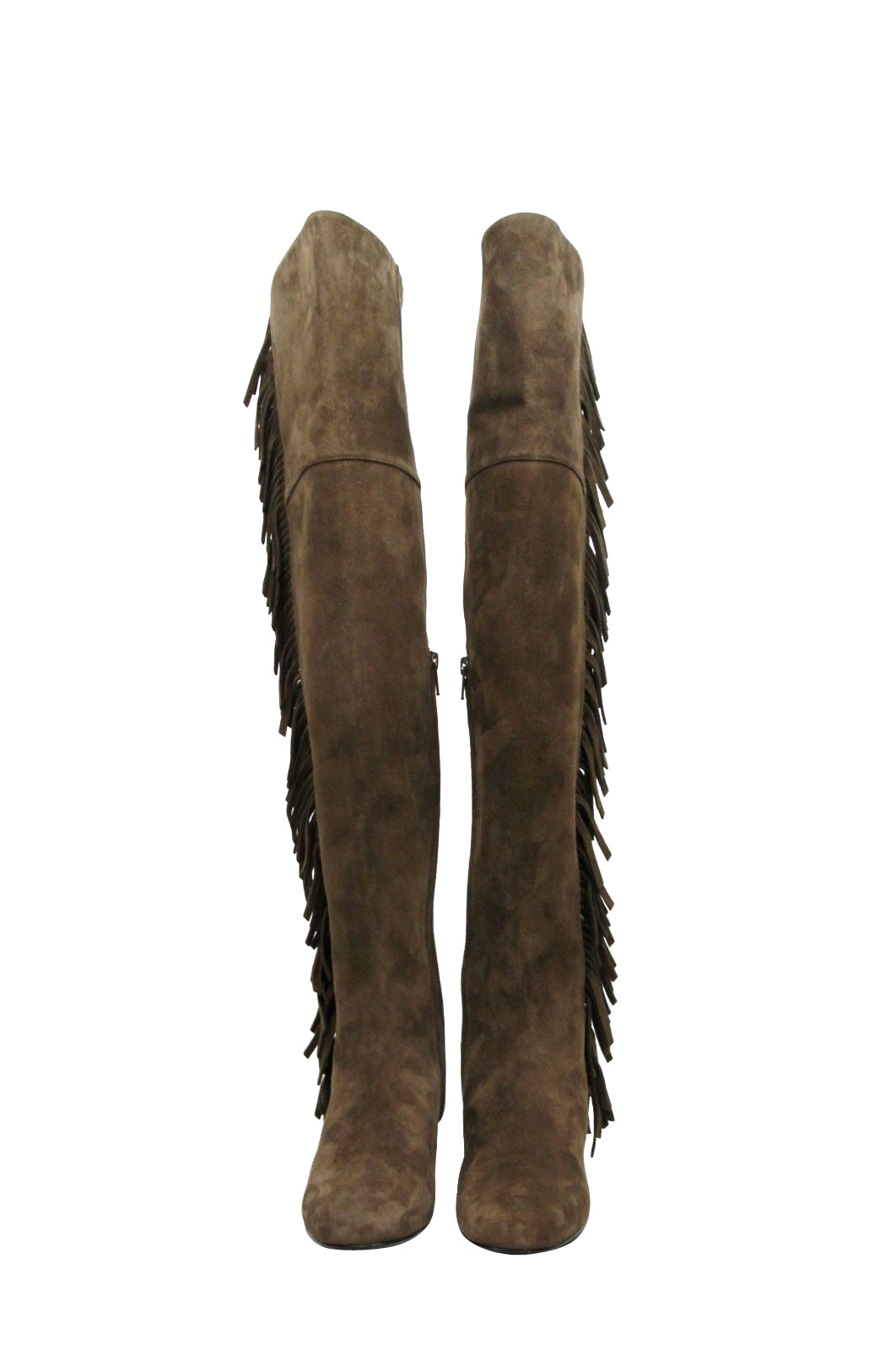 Saint Laurent Women's Over The Knee Brown Suede Fringed Boots (37 EU / 7 US)