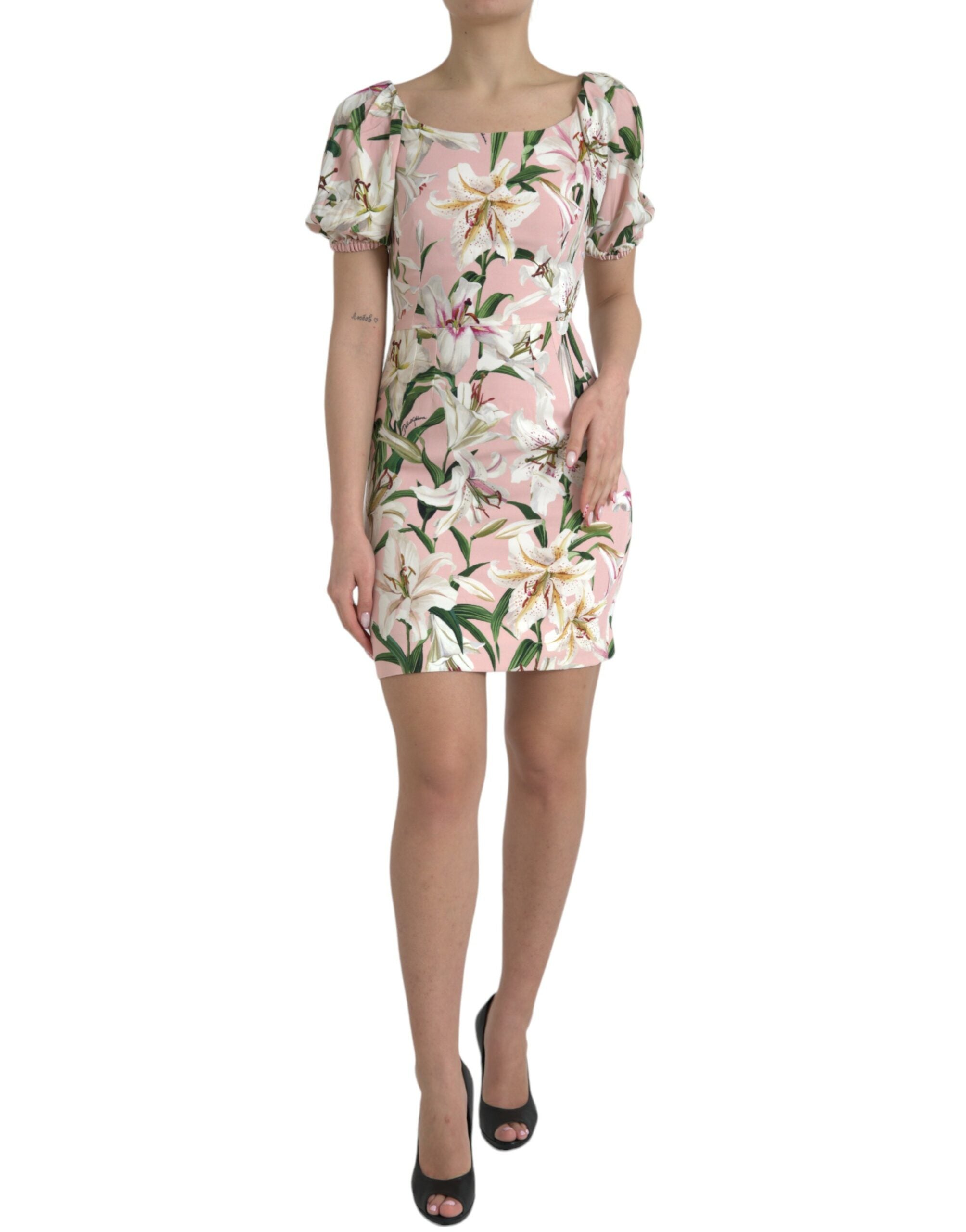 Dolce & Gabbana Elegant Pink Lily Print Sheath Women's Dress