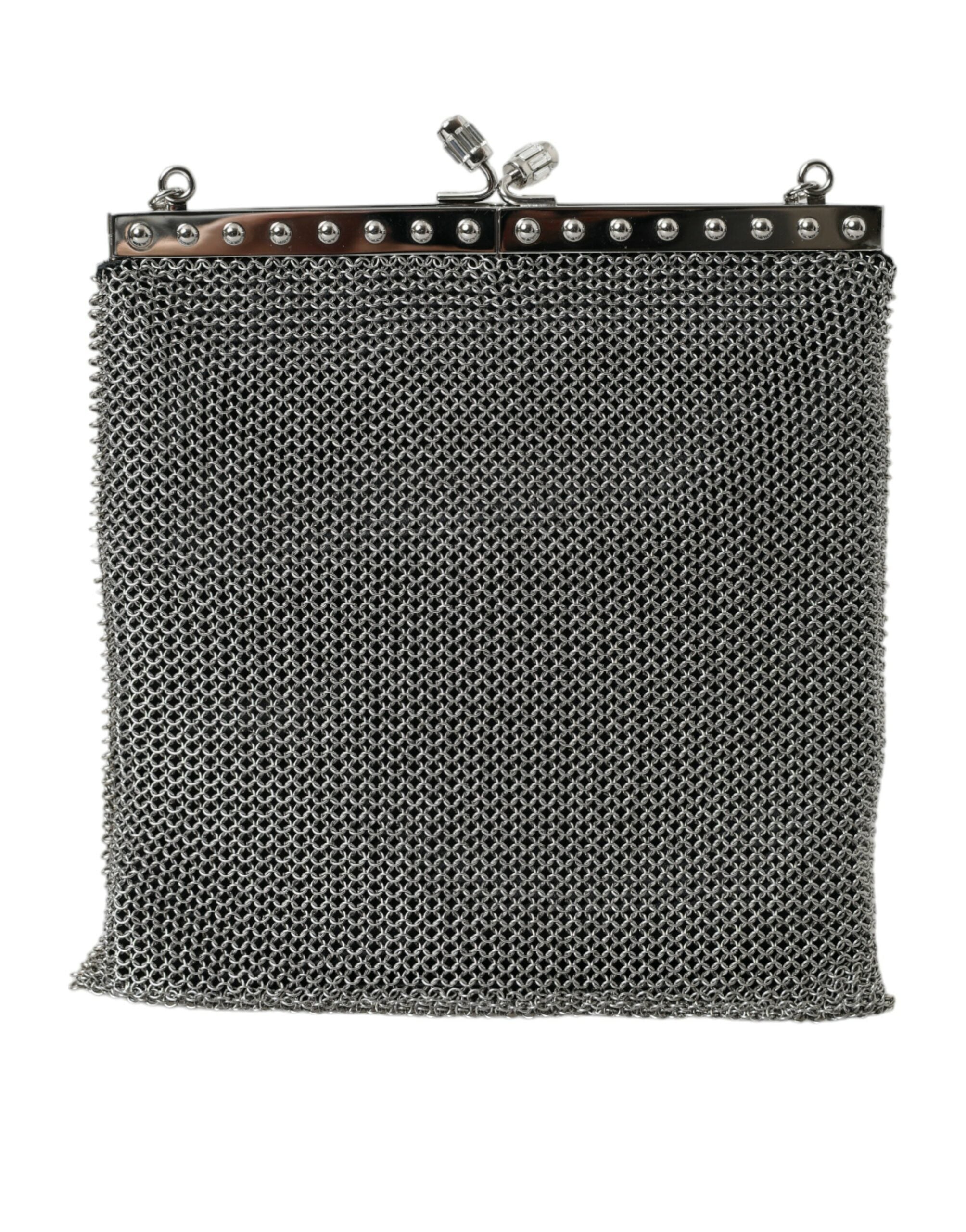 Prada Elegant Silver Mesh Shoulder Evening Women's Bag