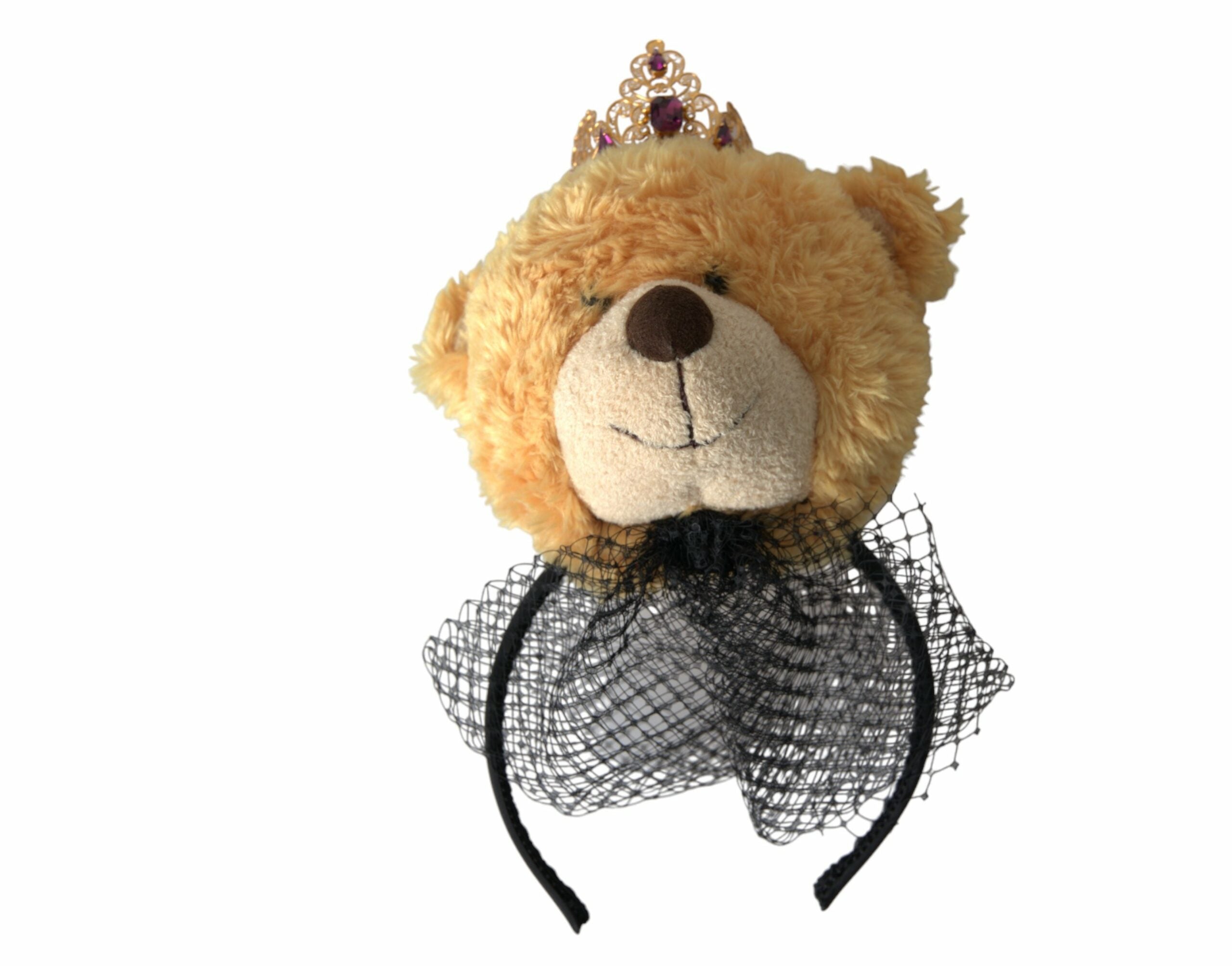 Dolce & Gabbana Brown Teddy Bear Gold Crystal Crown Hair Band Women's Diadem