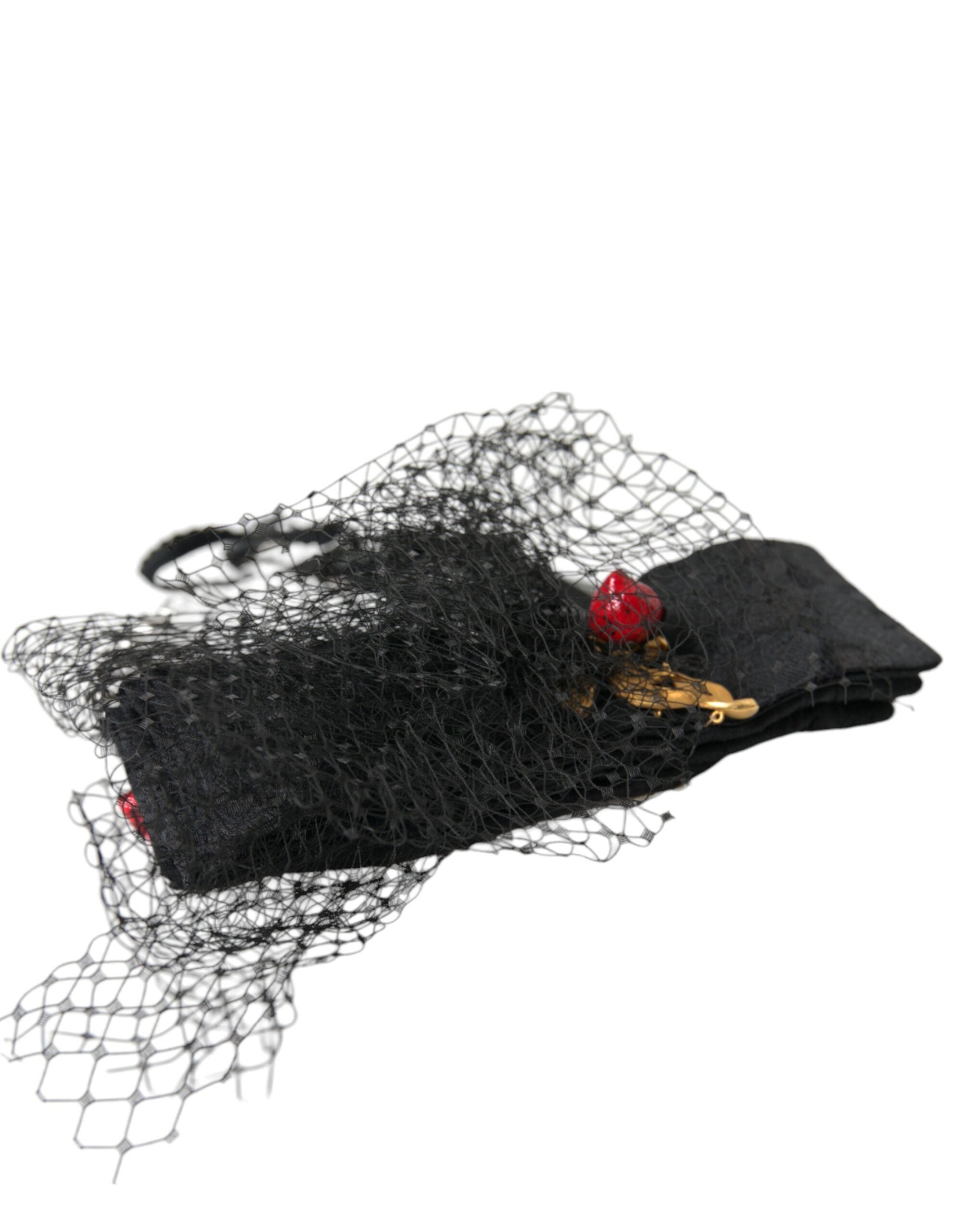 Dolce & Gabbana Black Strawberry Sicily Crystal Mesh Net Headband Women's Diadem