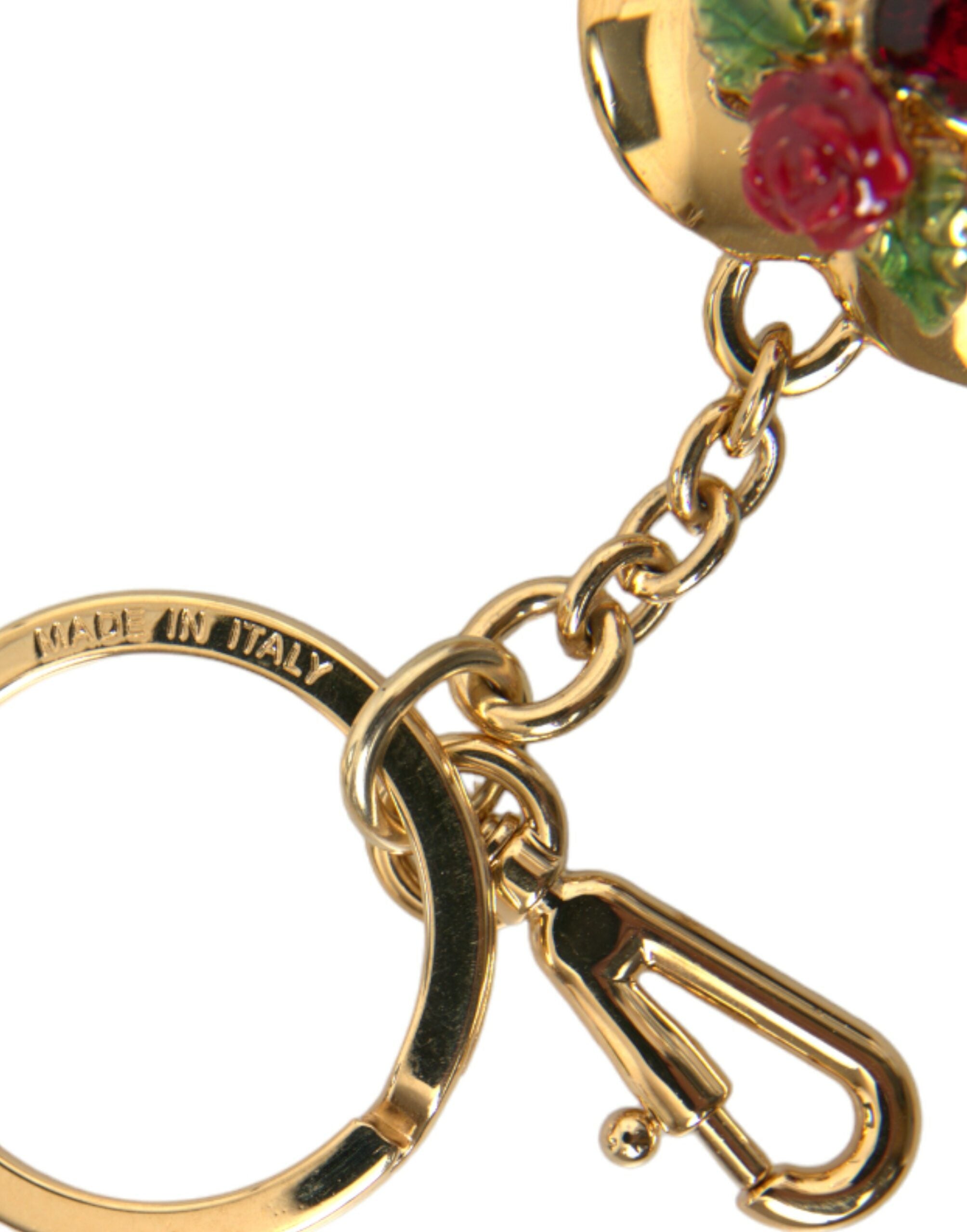 Dolce & Gabbana Metallic Gold Brass Heart Floral Pendant Keychain Women's Keyring