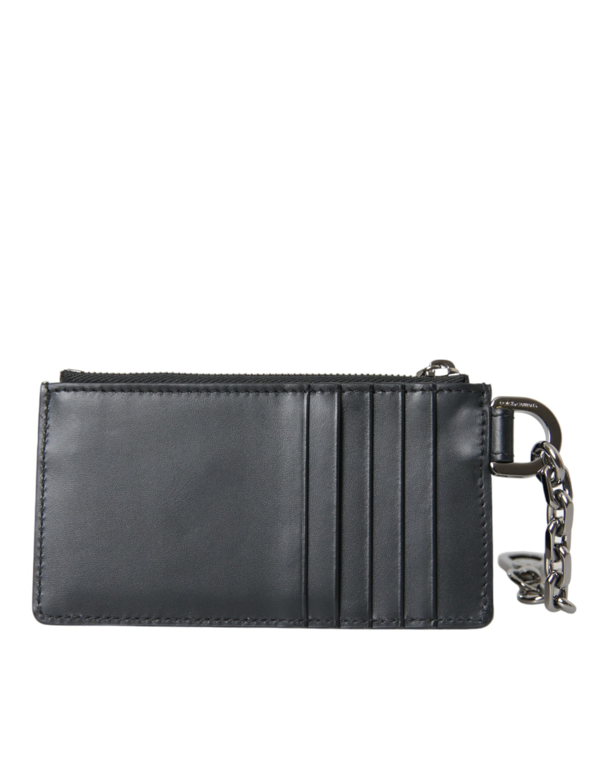 Dolce & Gabbana Black Calfskin Leather DG Logo Card Holder Wallet Men's Men