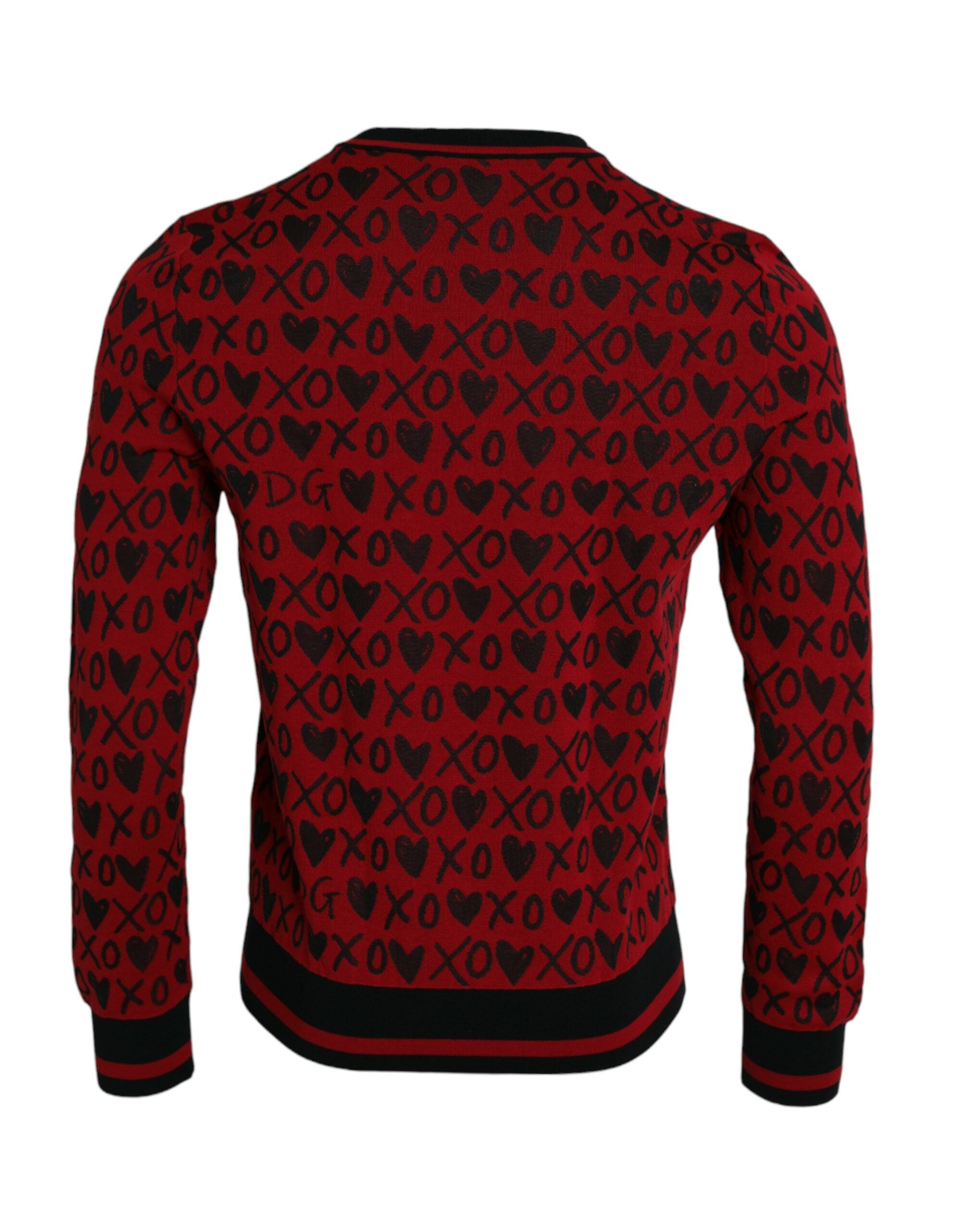 Dolce & Gabbana Red Black XOXO Crew Neck Pullover Men's Sweater