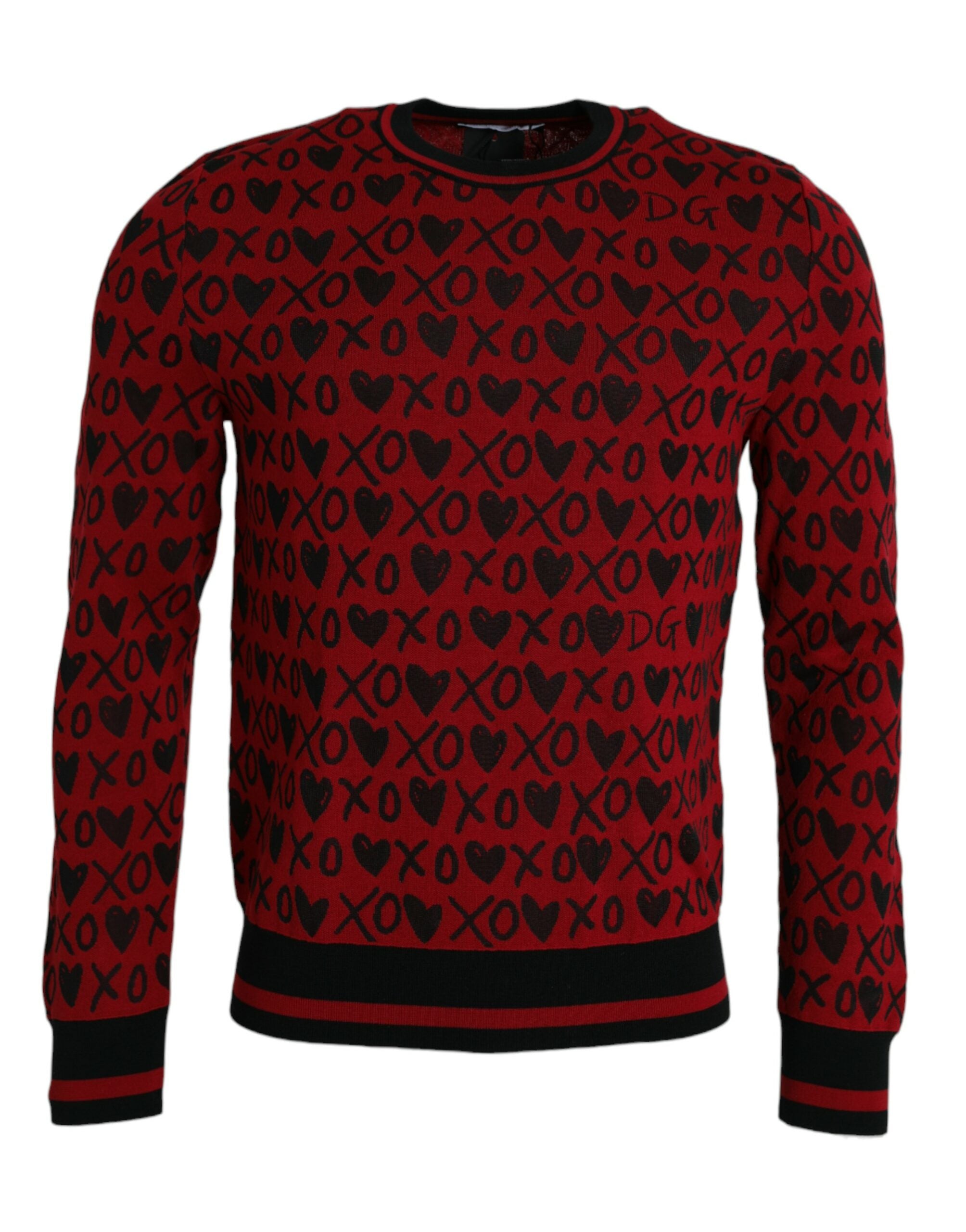 Dolce & Gabbana Red Black XOXO Crew Neck Pullover Men's Sweater