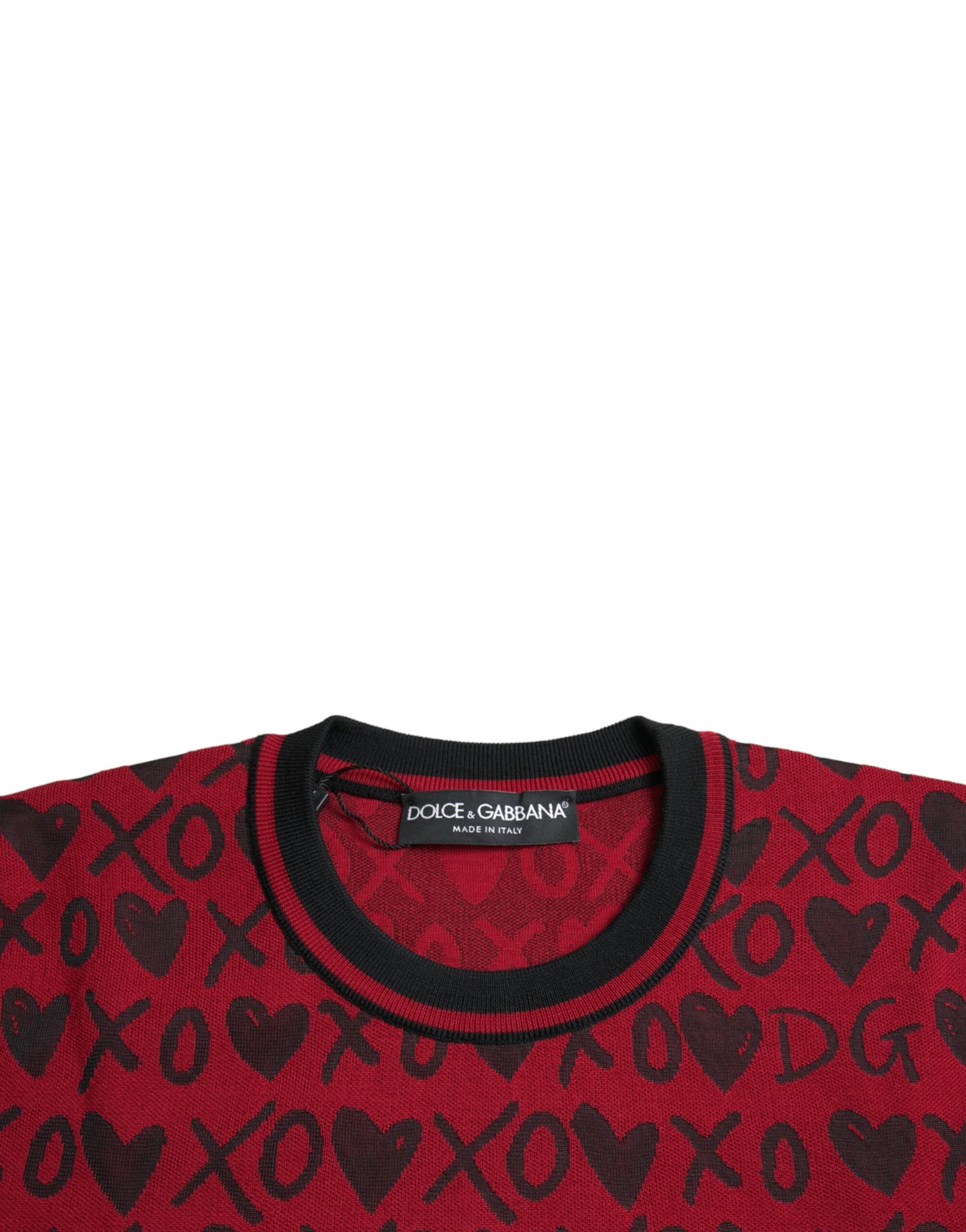 Dolce & Gabbana Red Black XOXO Crew Neck Pullover Men's Sweater