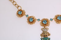 Dolce  Gabbana Gold Brass Handpainted Crystal Floral Necklace10