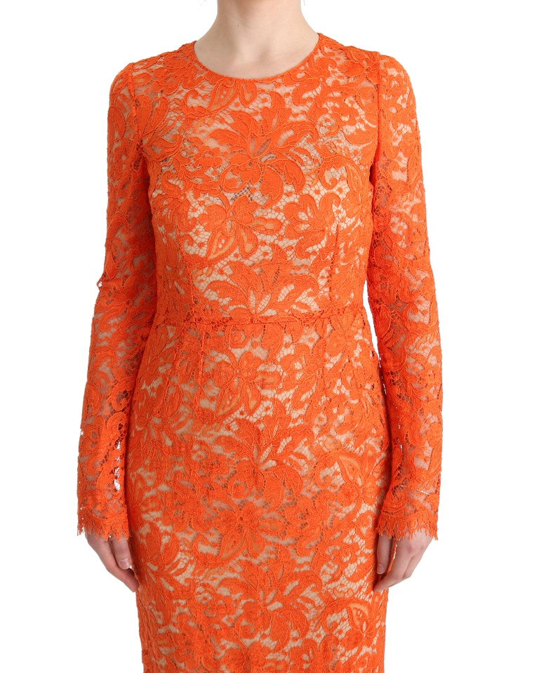 Dolce & Gabbana Elegant Long-Sleeve Full-Length Orange Sheath Women's Dress