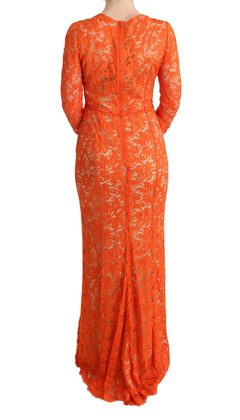 Dolce & Gabbana Elegant Long-Sleeve Full-Length Orange Sheath Women's Dress