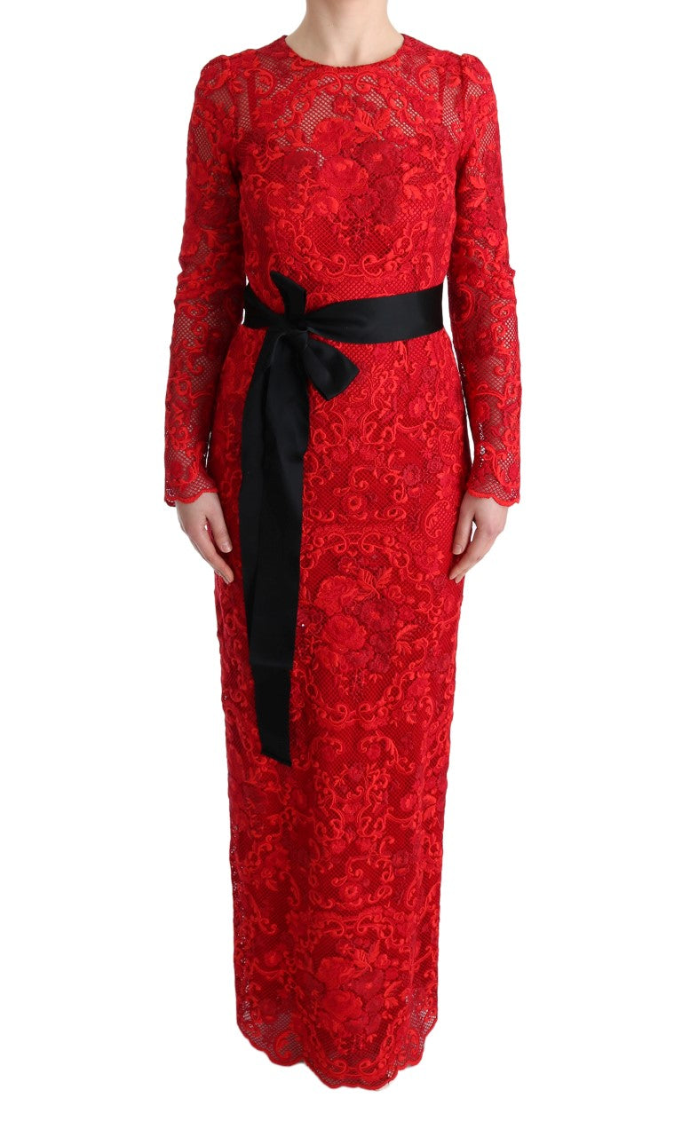 Dolce & Gabbana Elegant Red Sheath Dress with Silk Bow Women's Belt