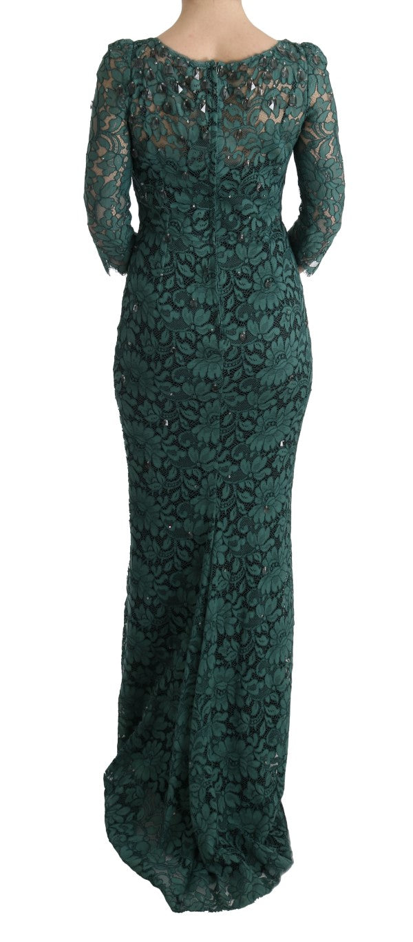 Dolce & Gabbana Elegant Green Crystal Embellished Sheath Women's Dress