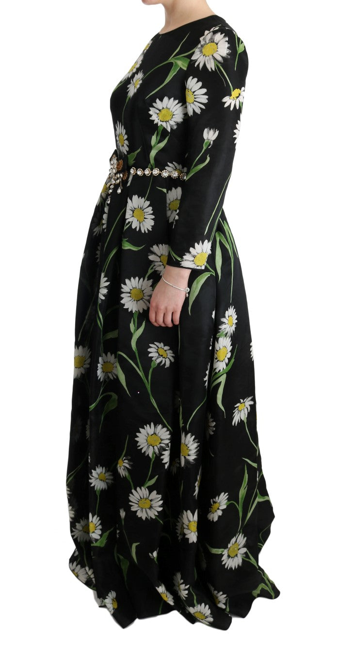 Dolce & Gabbana Elegant Sunflower Maxi Gown with Women's Crystals