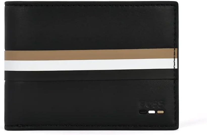 Hugo Boss Men's Ray Vegan Leather Bifold Wallet with Logo Stripes, Black1