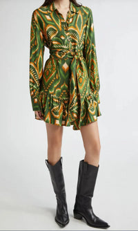 Farm Rio Women's Pineapple Ikat Green Mini Dress2